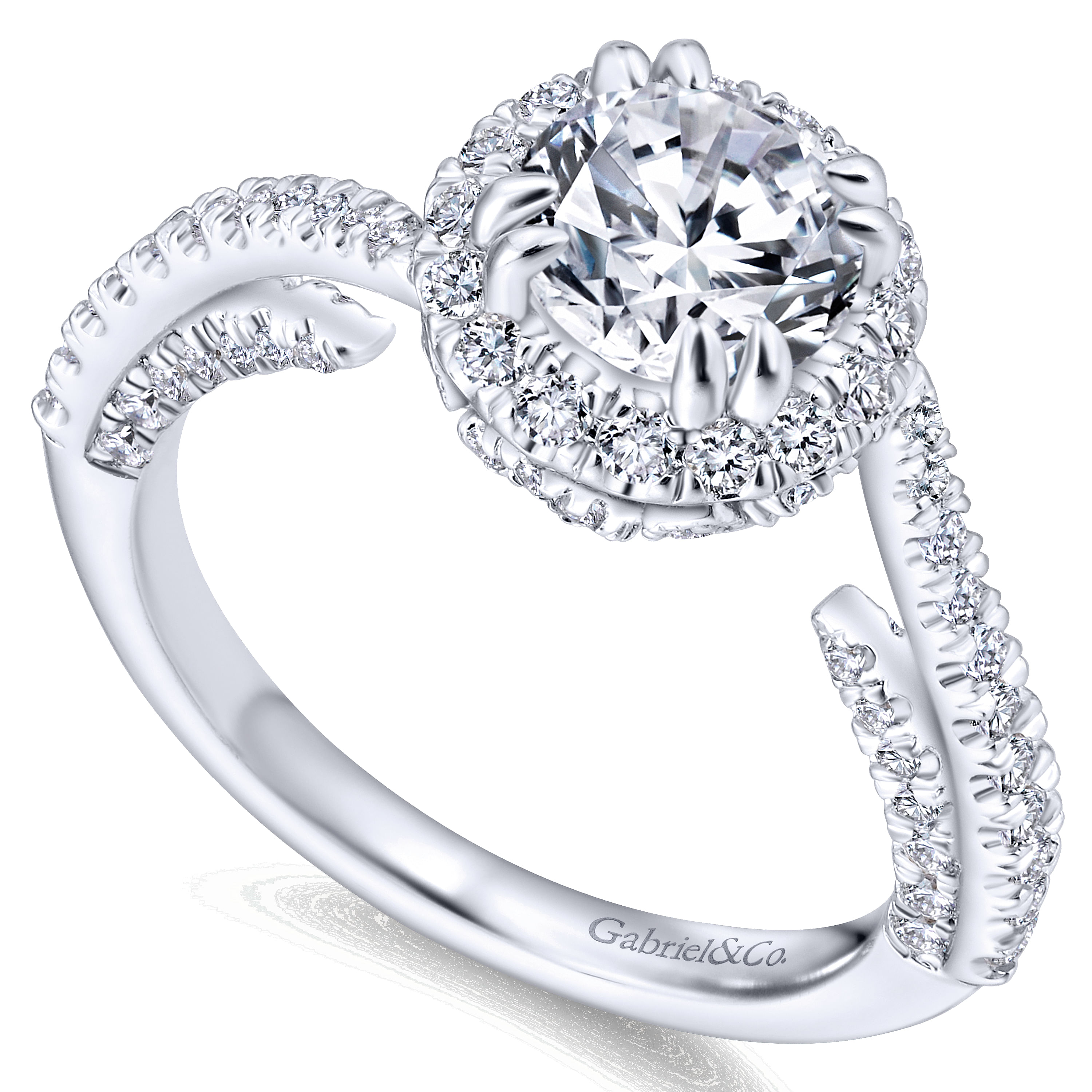 14k White Gold Diamond Halo Engagement Ring angle 3 14k White Gold Diamond Halo Engagement Ring angle 3