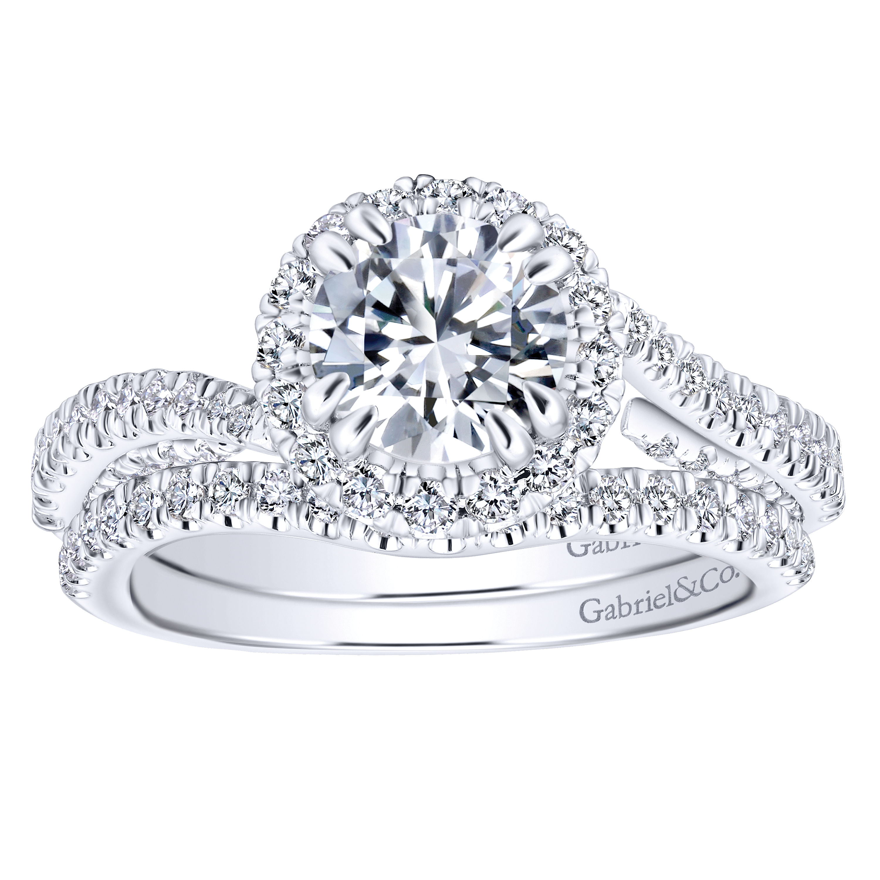 14k White Gold Diamond Halo Engagement Ring angle 4 14k White Gold Diamond Halo Engagement Ring angle 4