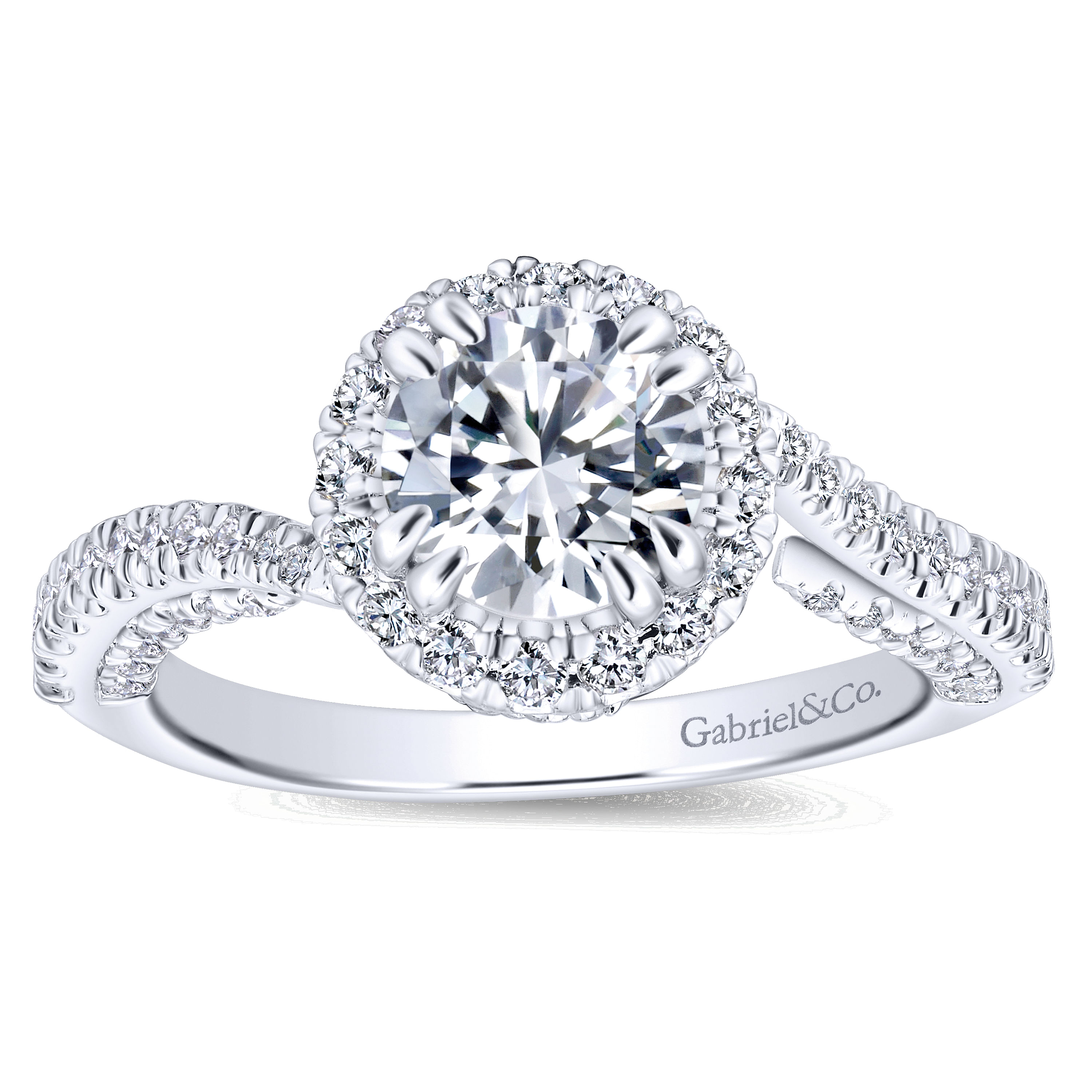 14k White Gold Diamond Halo Engagement Ring angle 5 14k White Gold Diamond Halo Engagement Ring angle 5