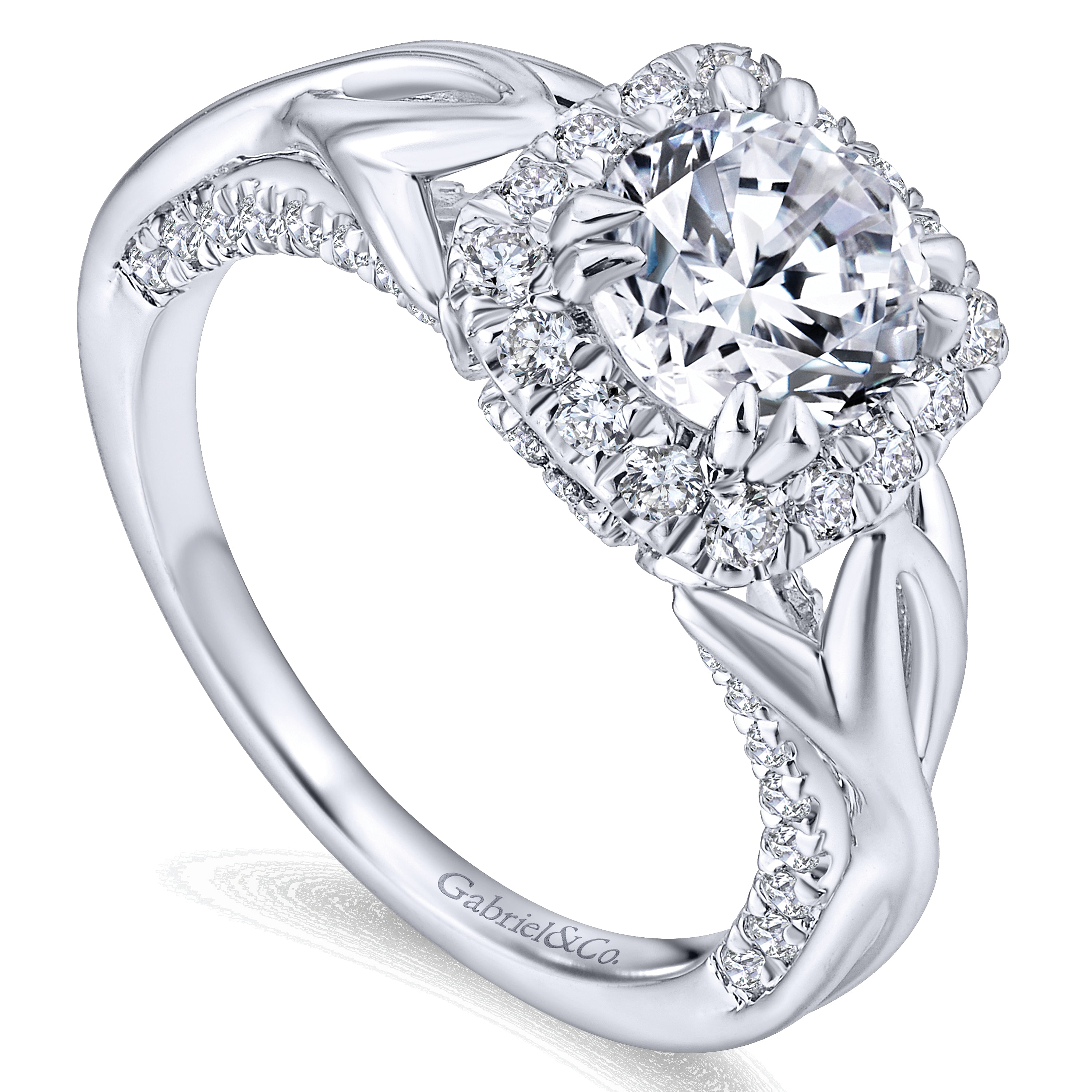 14k White Gold Diamond Halo Engagement Ring angle 3 14k White Gold Diamond Halo Engagement Ring angle 3
