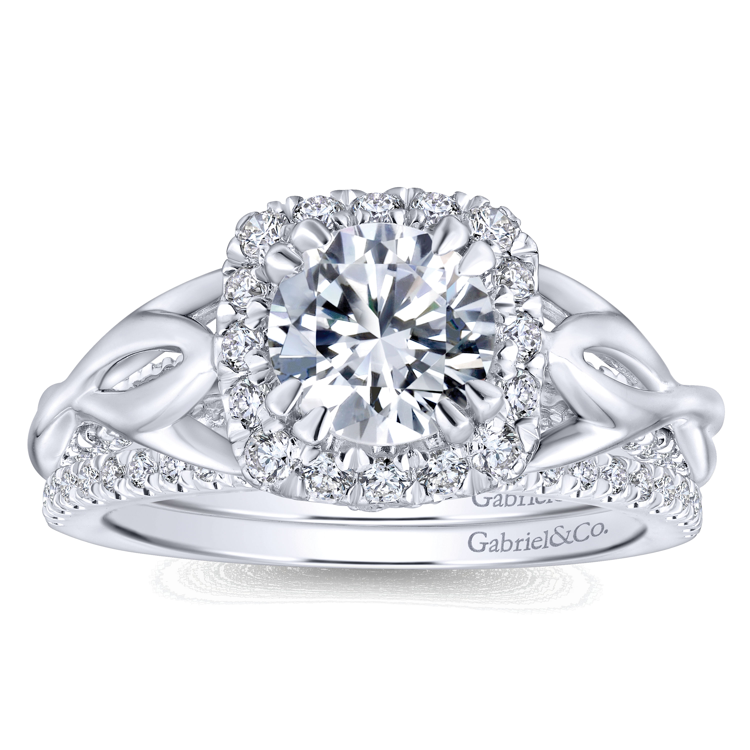 14k White Gold Diamond Halo Engagement Ring angle 4 14k White Gold Diamond Halo Engagement Ring angle 4