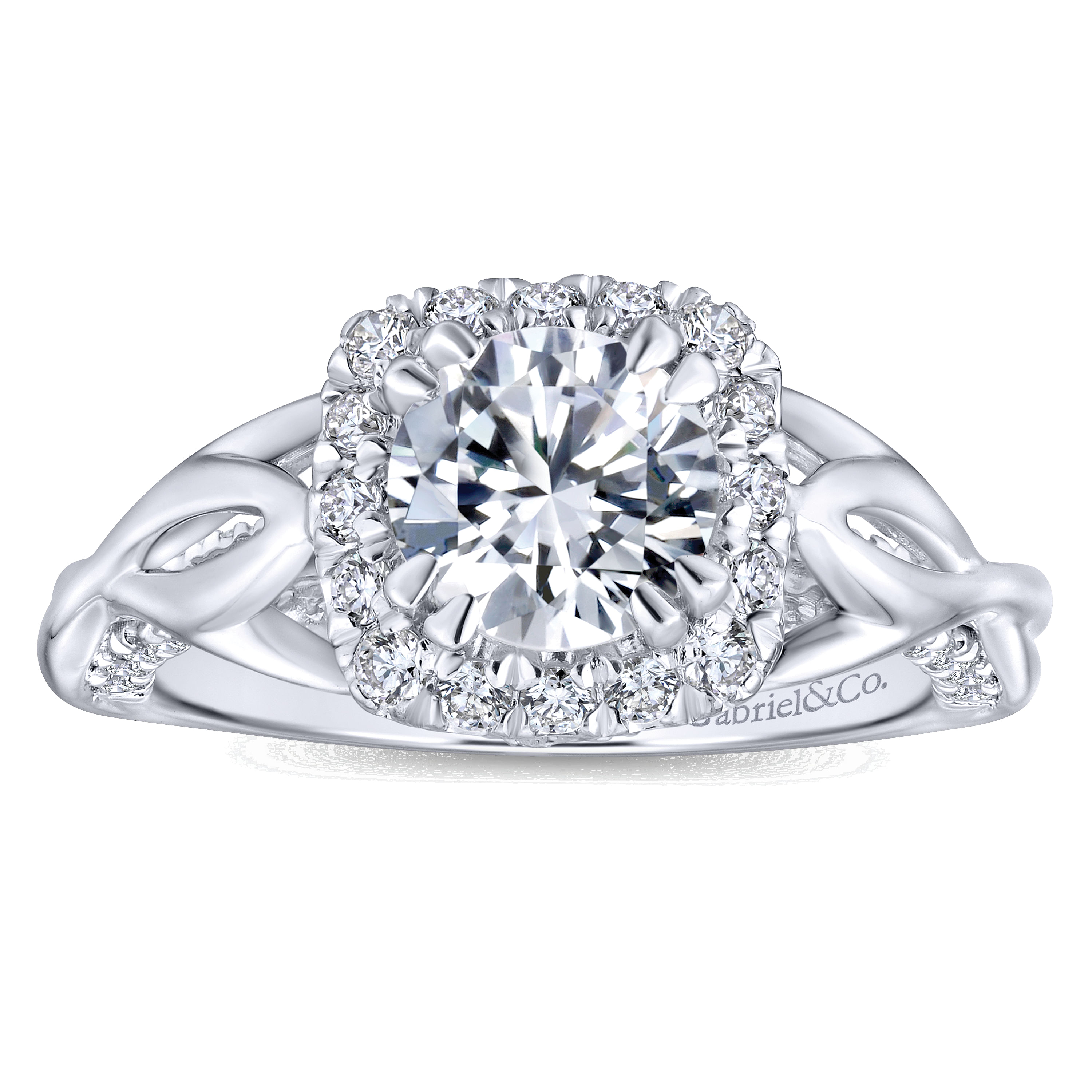 14k White Gold Diamond Halo Engagement Ring angle 5 14k White Gold Diamond Halo Engagement Ring angle 5