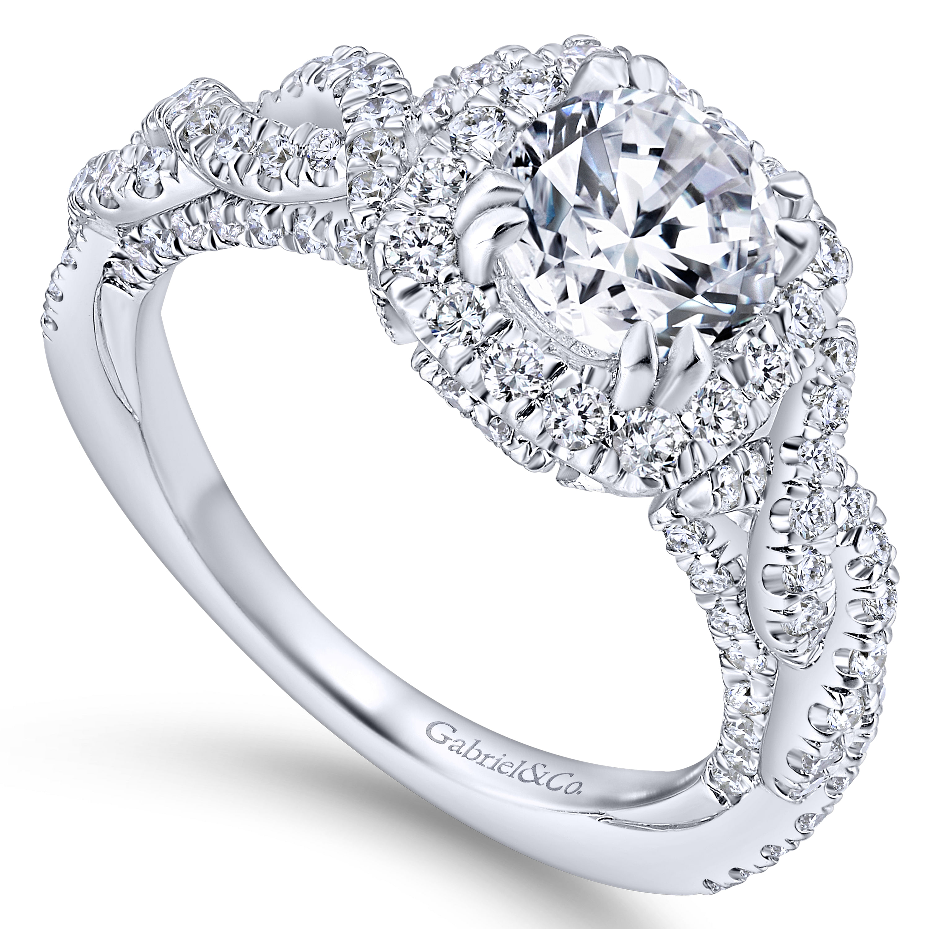 14k White Gold Diamond Halo Engagement Ring angle 3 14k White Gold Diamond Halo Engagement Ring angle 3