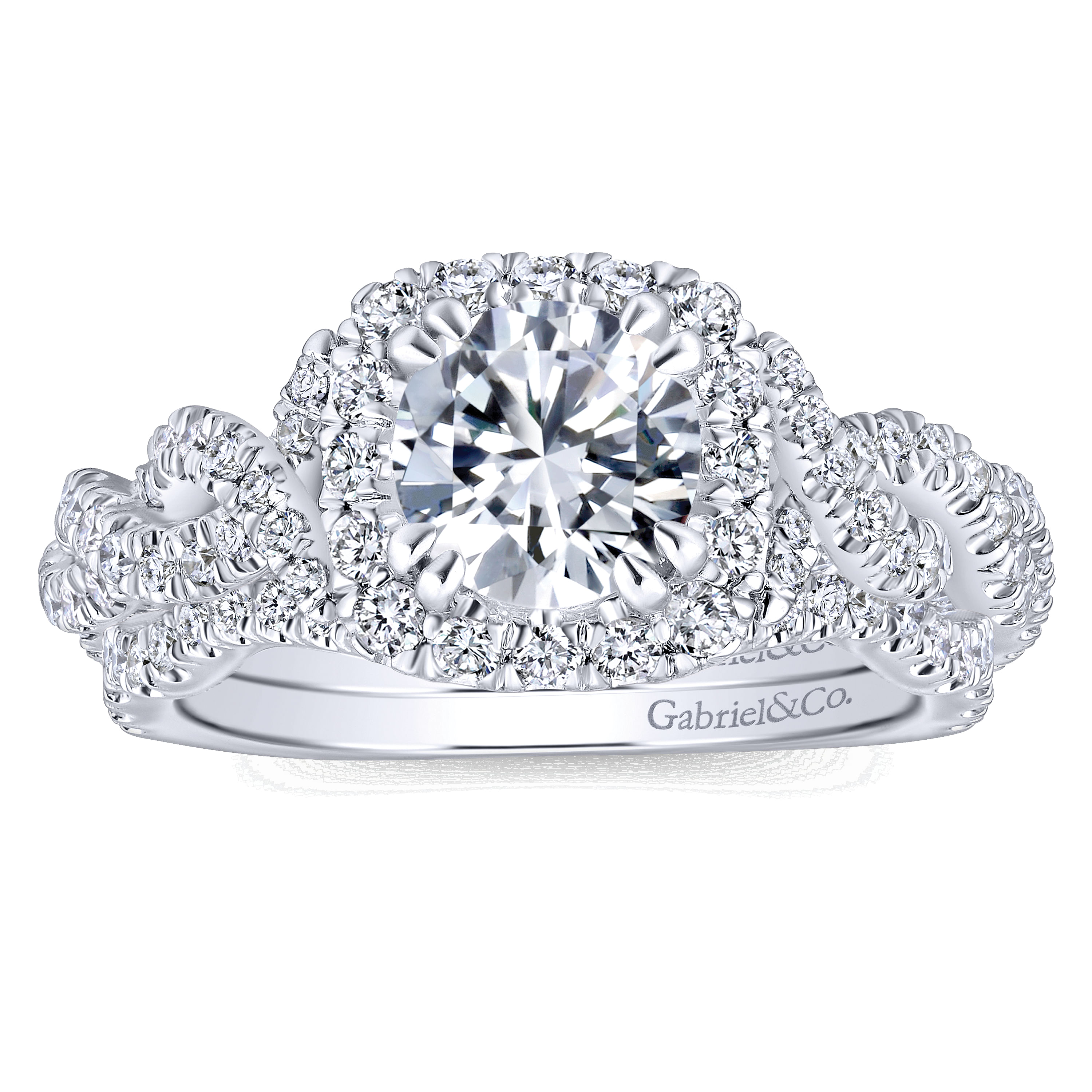 14k White Gold Diamond Halo Engagement Ring angle 4 14k White Gold Diamond Halo Engagement Ring angle 4