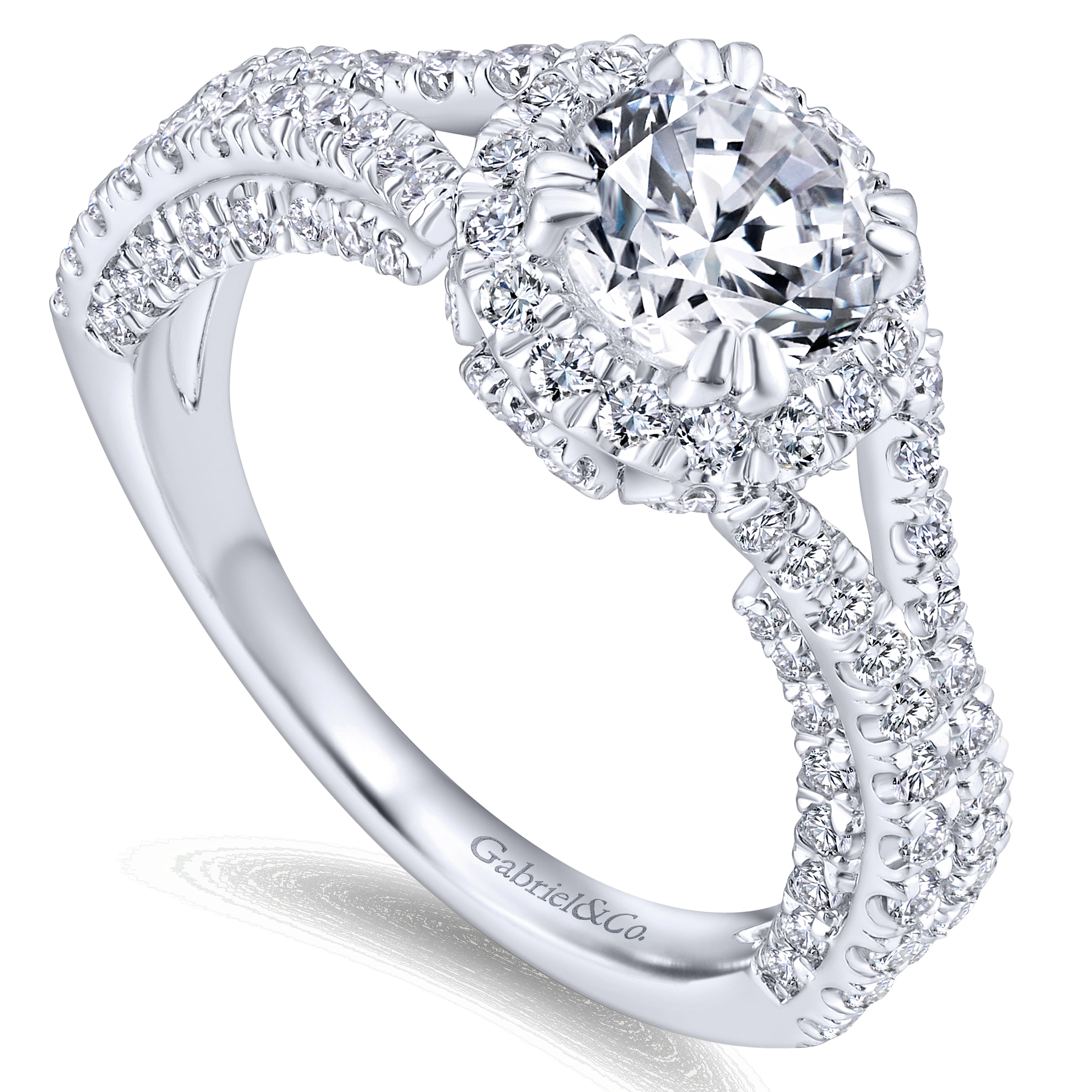 14k White Gold Diamond Halo Engagement Ring angle 3 14k White Gold Diamond Halo Engagement Ring angle 3