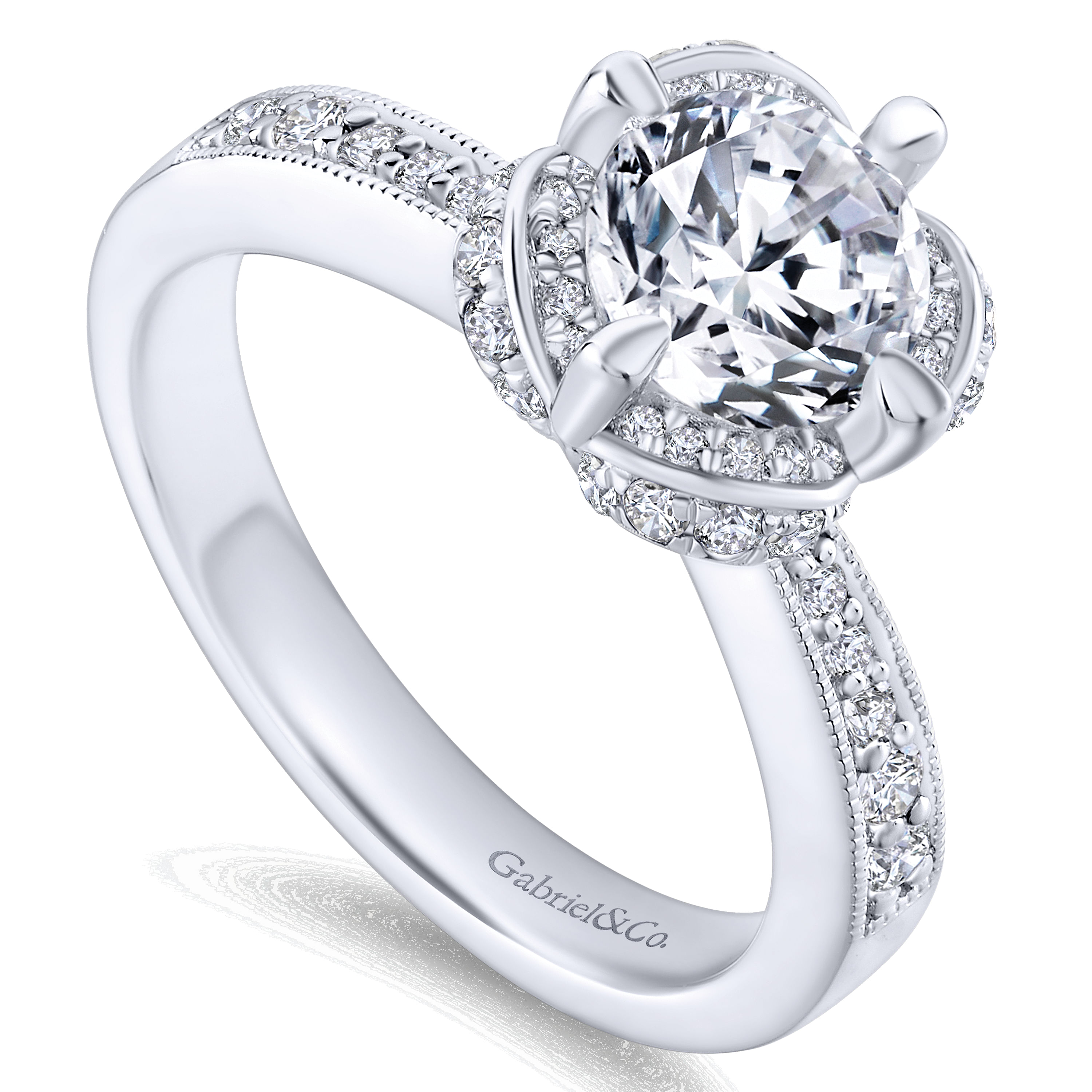 14k White Gold Diamond Halo Engagement Ring angle 3 14k White Gold Diamond Halo Engagement Ring angle 3