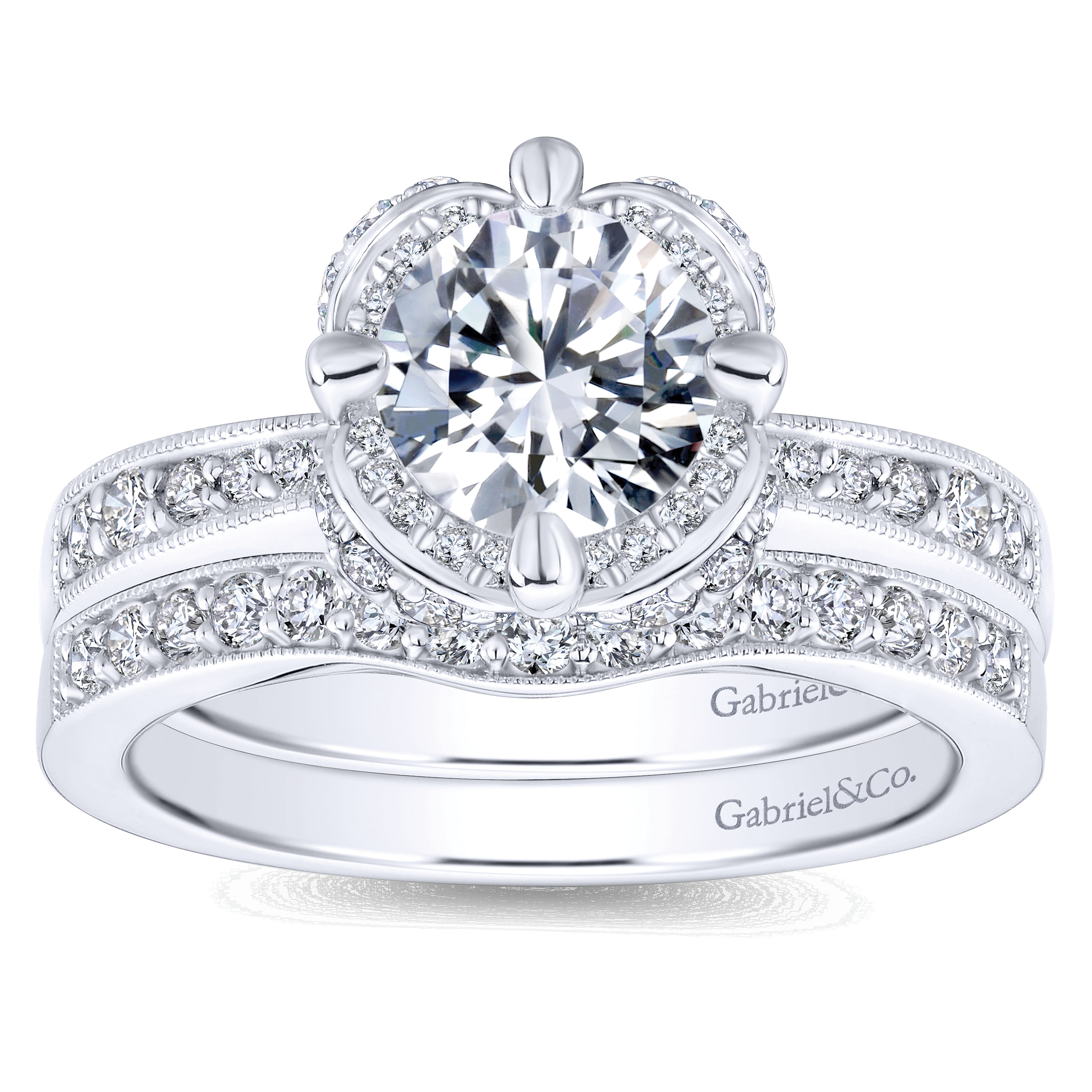 14k White Gold Diamond Halo Engagement Ring angle 4 14k White Gold Diamond Halo Engagement Ring angle 4
