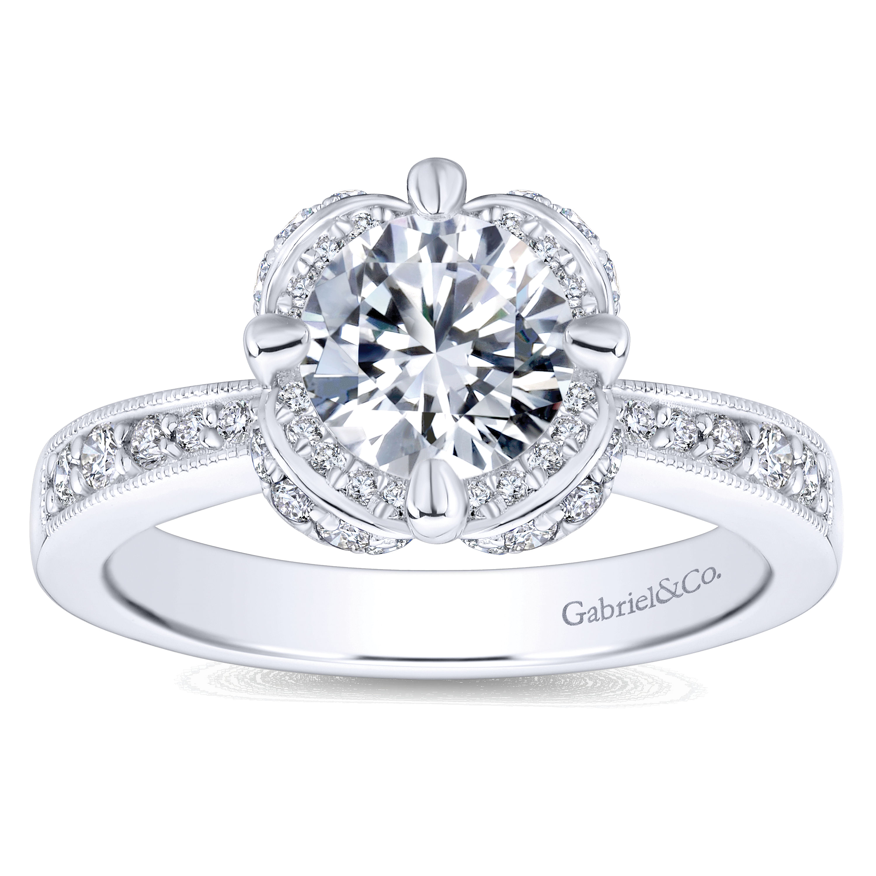 14k White Gold Diamond Halo Engagement Ring angle 5 14k White Gold Diamond Halo Engagement Ring angle 5