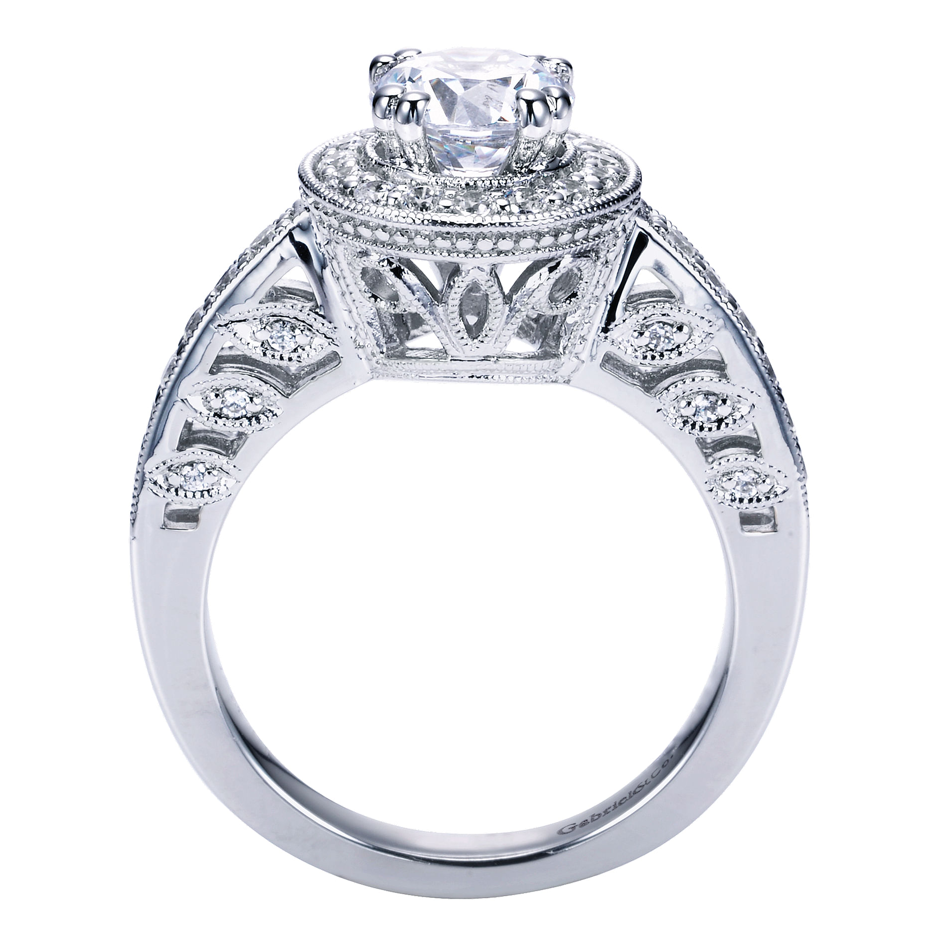 14k White Gold Diamond Halo Engagement Ring angle 2 14k White Gold Diamond Halo Engagement Ring angle 2