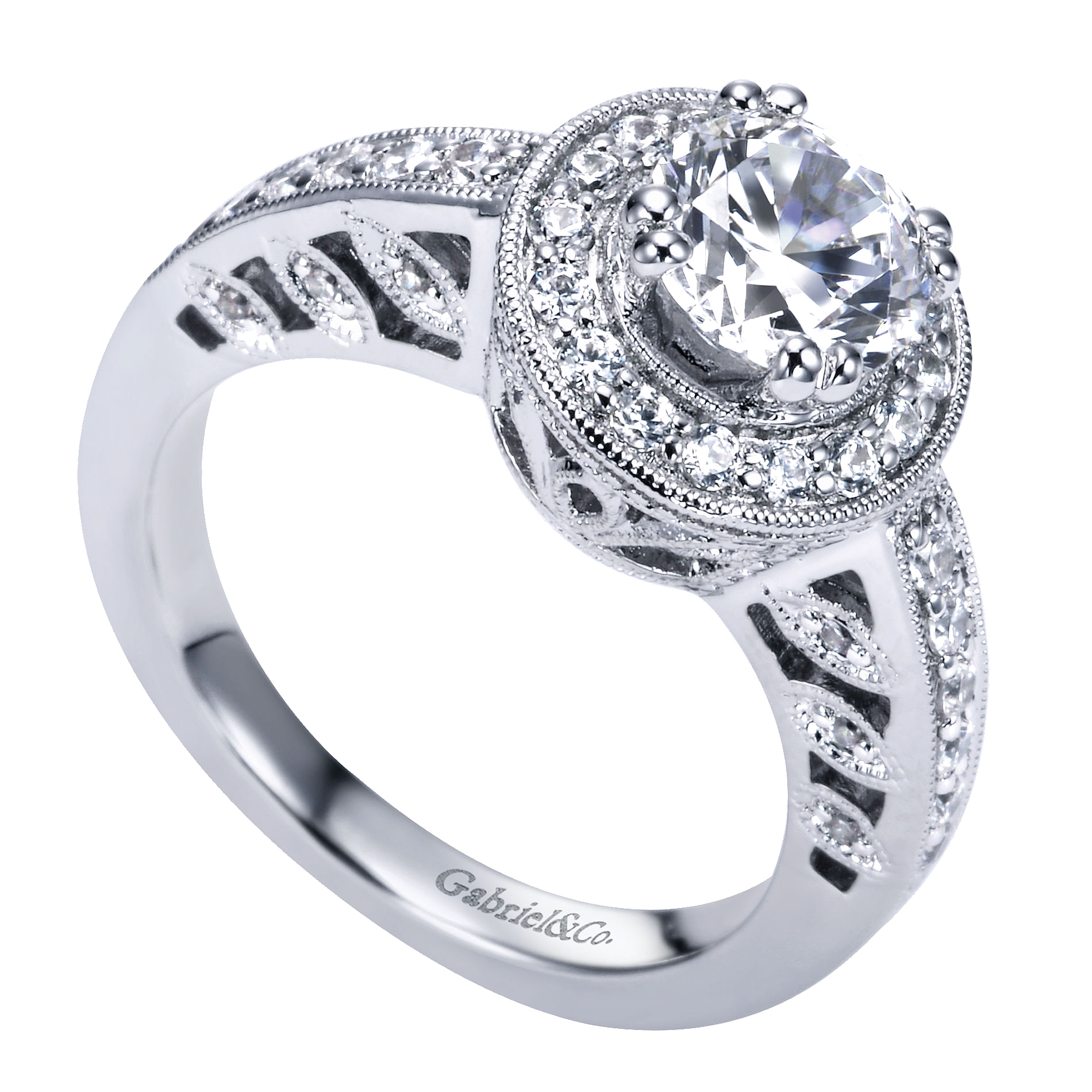 14k White Gold Diamond Halo Engagement Ring angle 3 14k White Gold Diamond Halo Engagement Ring angle 3