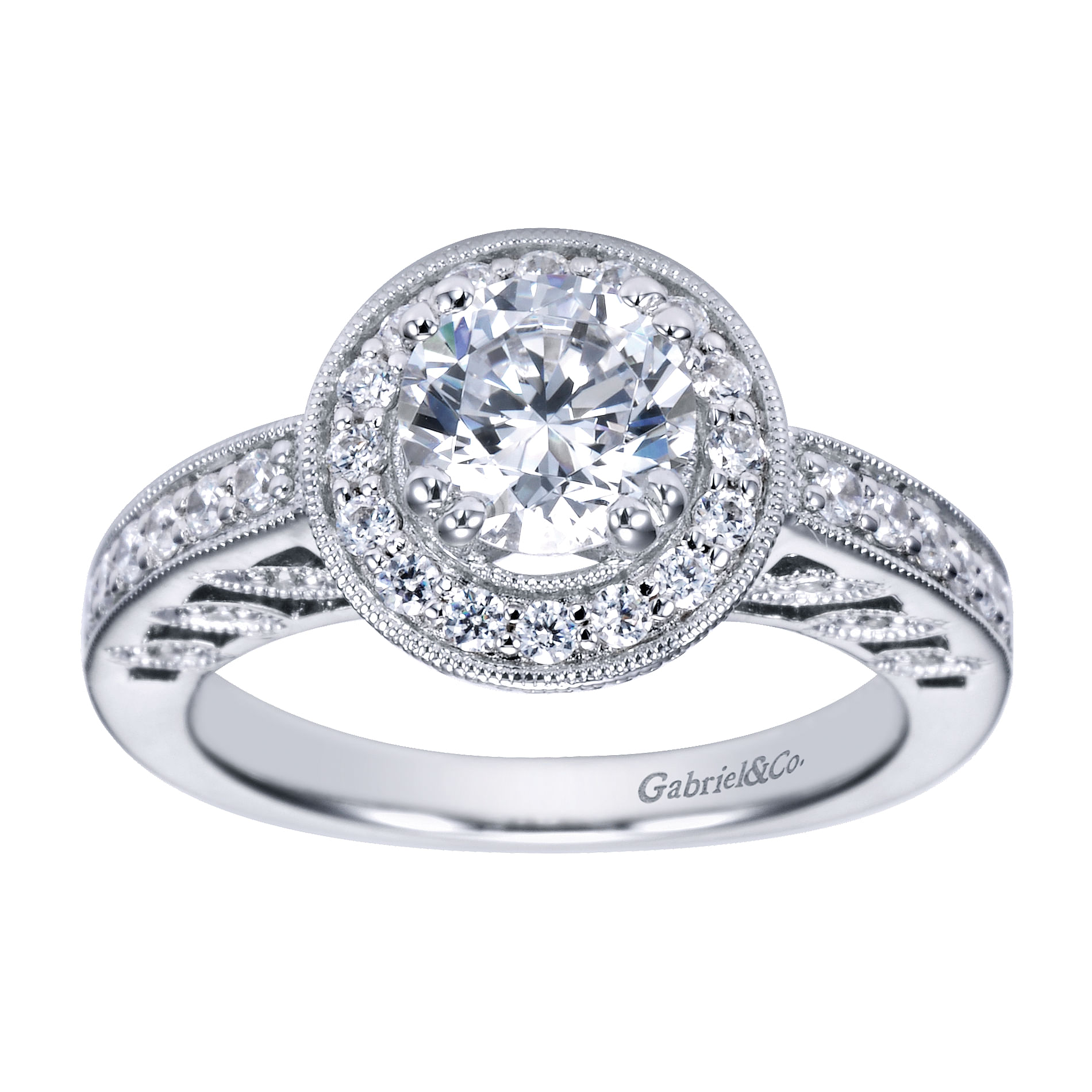 14k White Gold Diamond Halo Engagement Ring angle 5 14k White Gold Diamond Halo Engagement Ring angle 5
