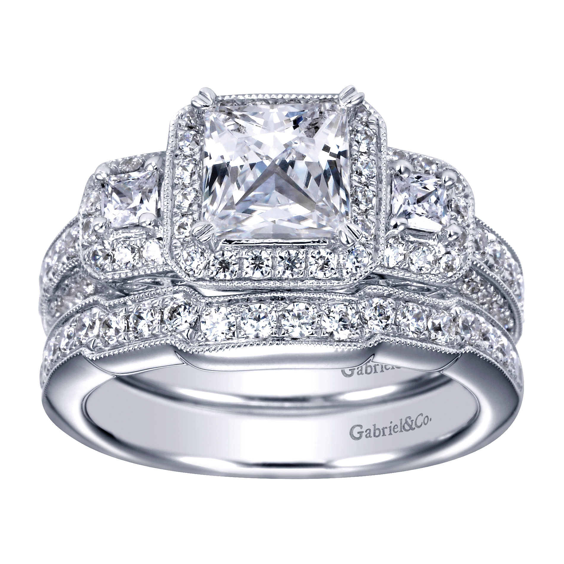 14k White Gold Diamond Halo Engagement Ring angle 4 14k White Gold Diamond Halo Engagement Ring angle 4