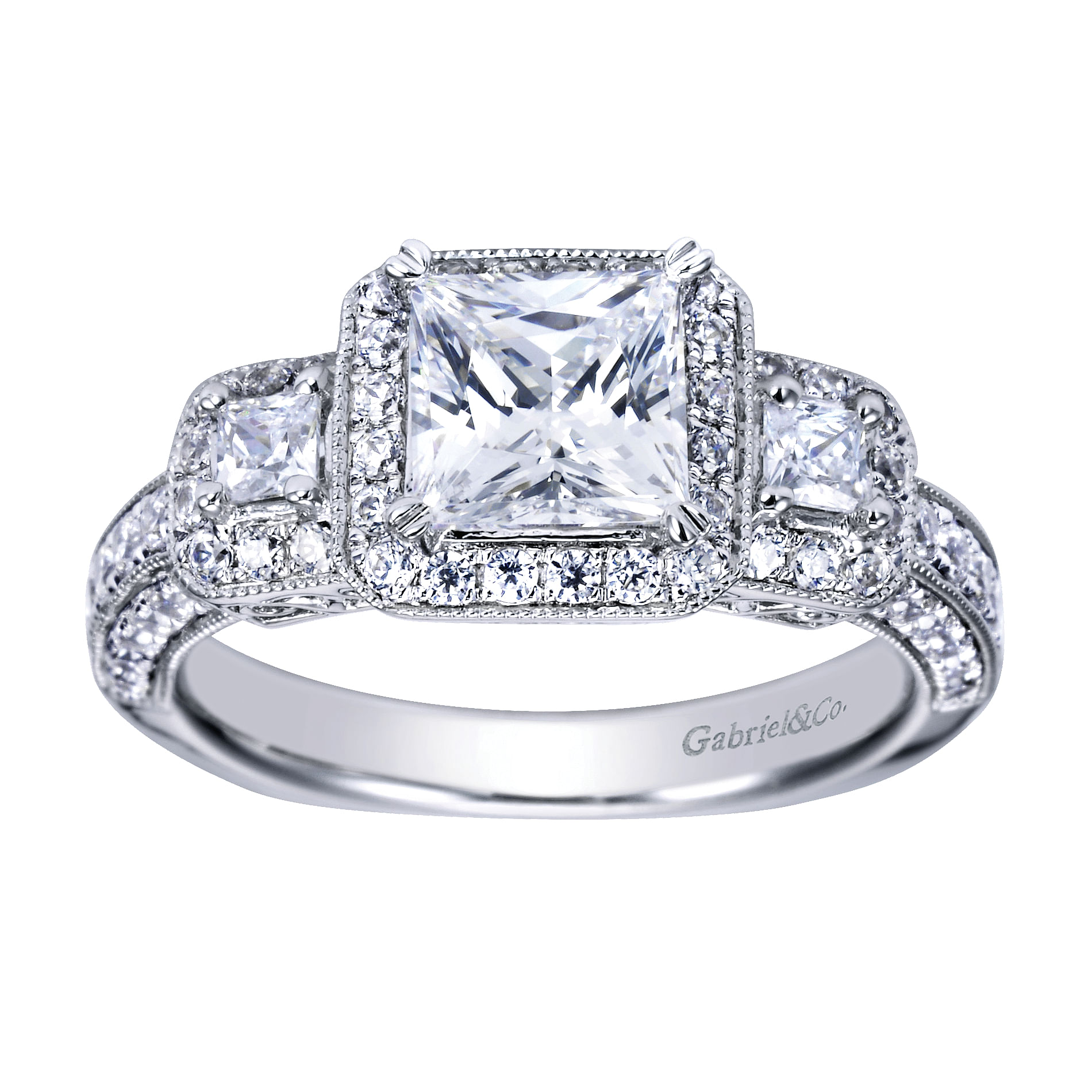 14k White Gold Diamond Halo Engagement Ring angle 5 14k White Gold Diamond Halo Engagement Ring angle 5