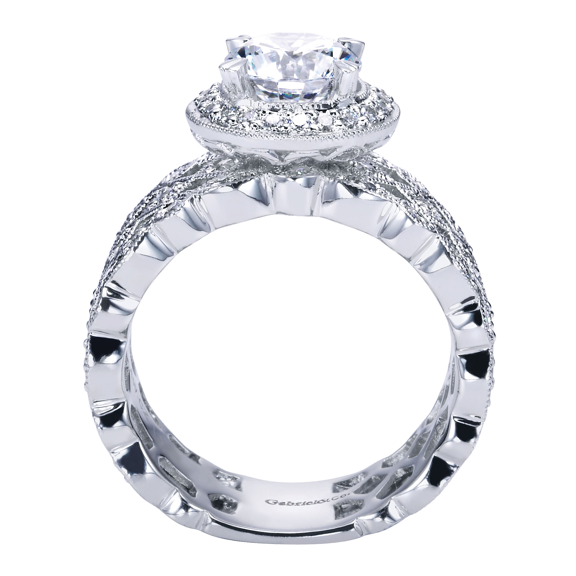 14k White Gold Diamond Halo Engagement Ring angle 2 14k White Gold Diamond Halo Engagement Ring angle 2