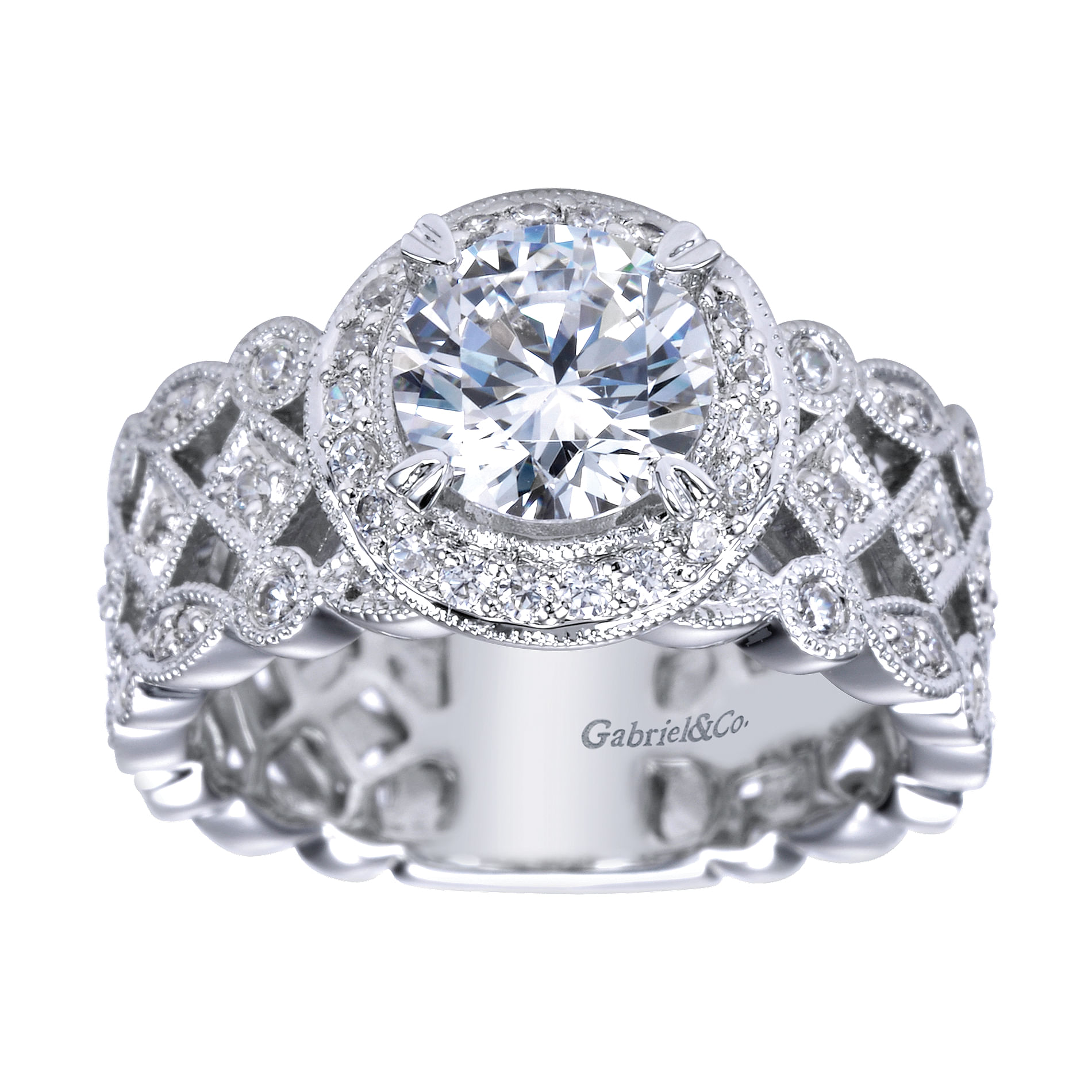 14k White Gold Diamond Halo Engagement Ring angle 5 14k White Gold Diamond Halo Engagement Ring angle 5