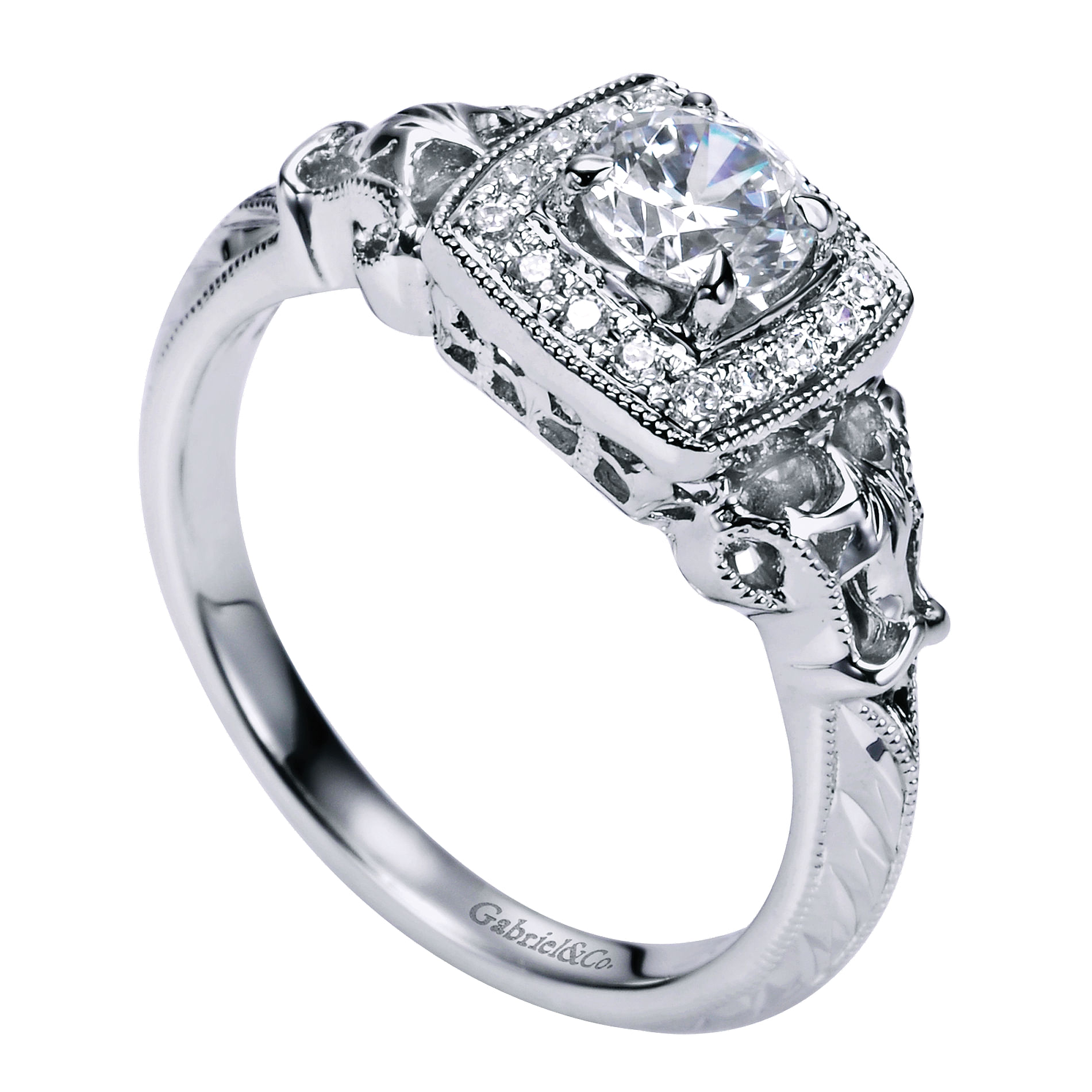14k White Gold Diamond Halo Engagement Ring angle 3 14k White Gold Diamond Halo Engagement Ring angle 3