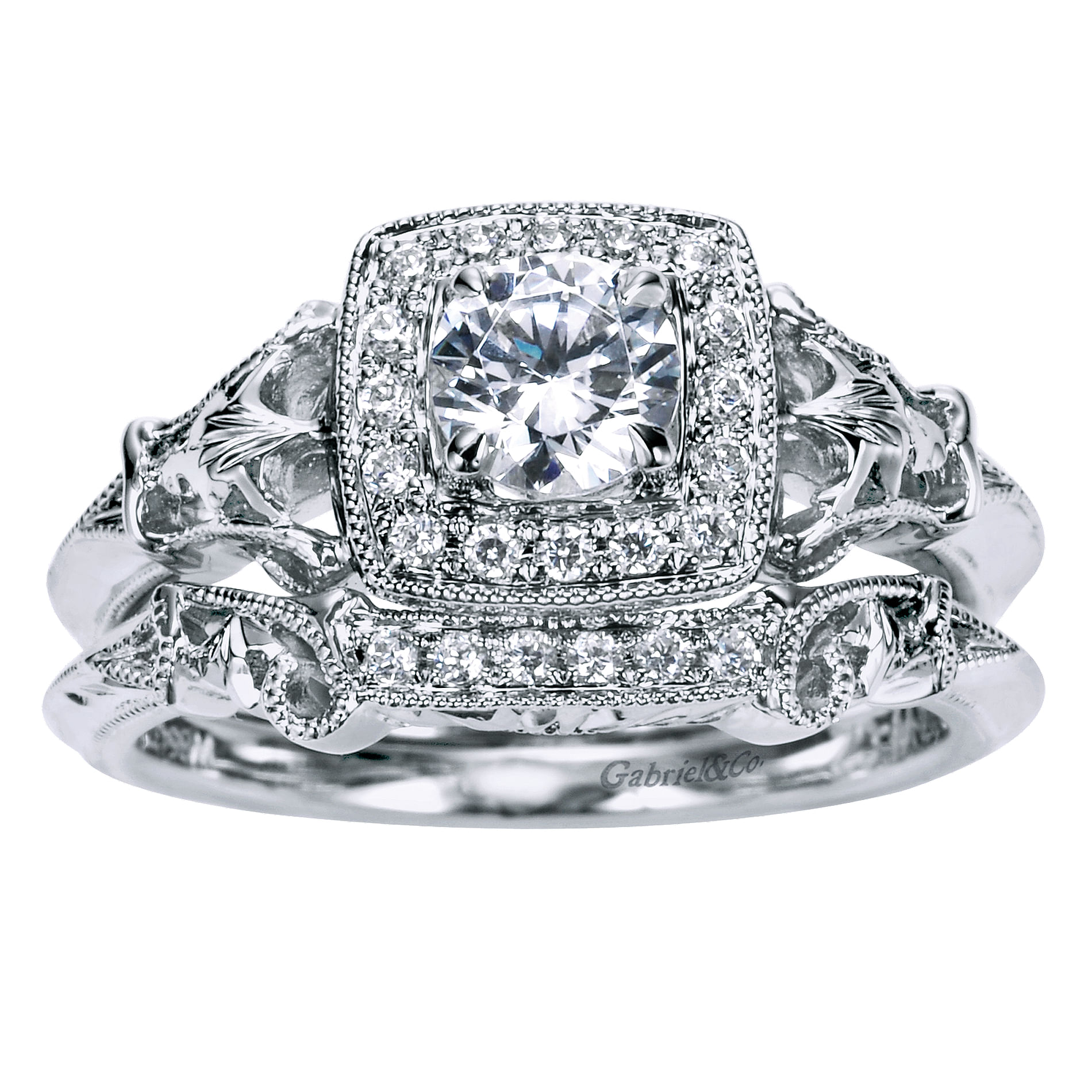 14k White Gold Diamond Halo Engagement Ring angle 4 14k White Gold Diamond Halo Engagement Ring angle 4