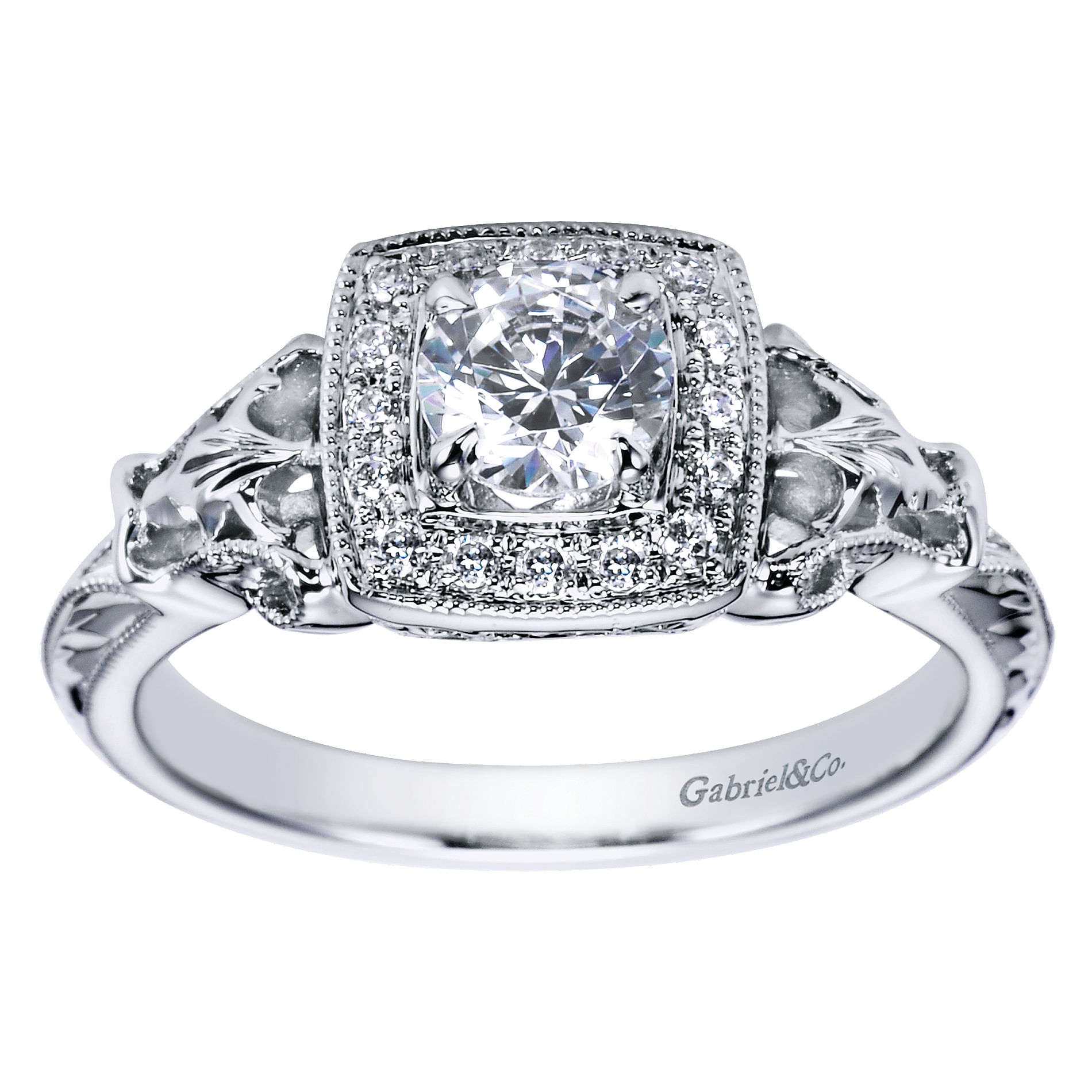 14k White Gold Diamond Halo Engagement Ring angle 5 14k White Gold Diamond Halo Engagement Ring angle 5