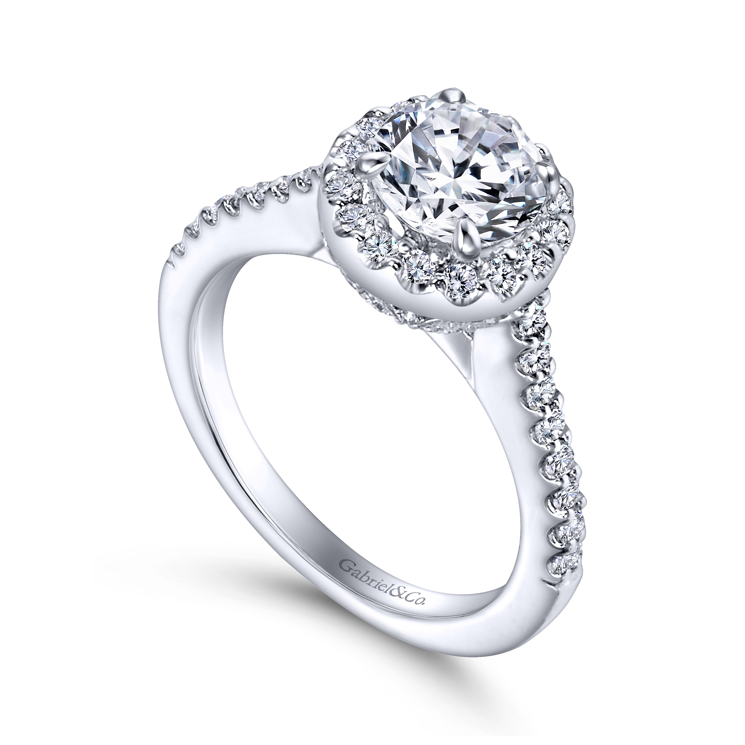 14k White Gold Diamond Halo Engagement Ring angle 3 14k White Gold Diamond Halo Engagement Ring angle 3