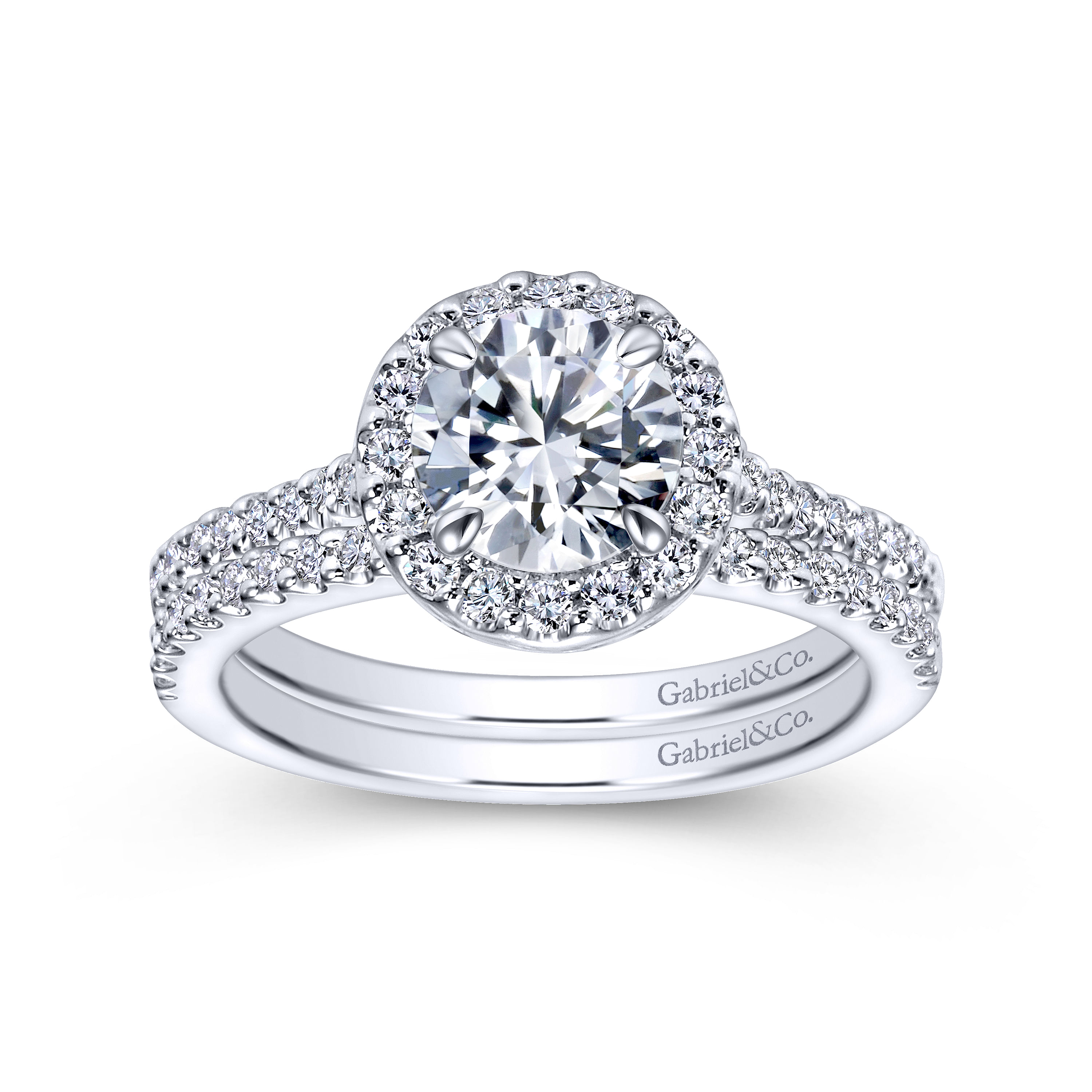 14k White Gold Diamond Halo Engagement Ring angle 4 14k White Gold Diamond Halo Engagement Ring angle 4