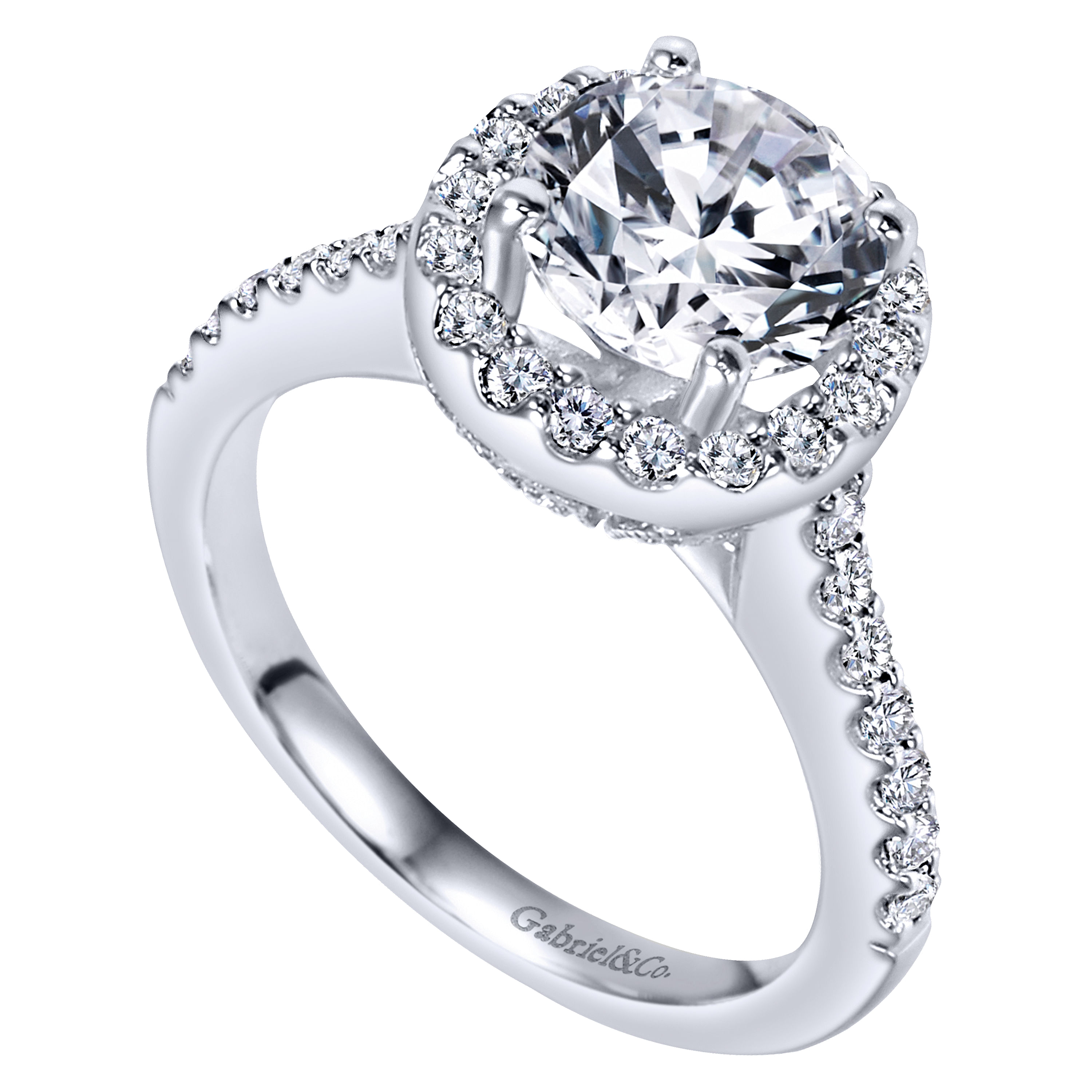 14k White Gold Diamond Halo Engagement Ring angle 3 14k White Gold Diamond Halo Engagement Ring angle 3