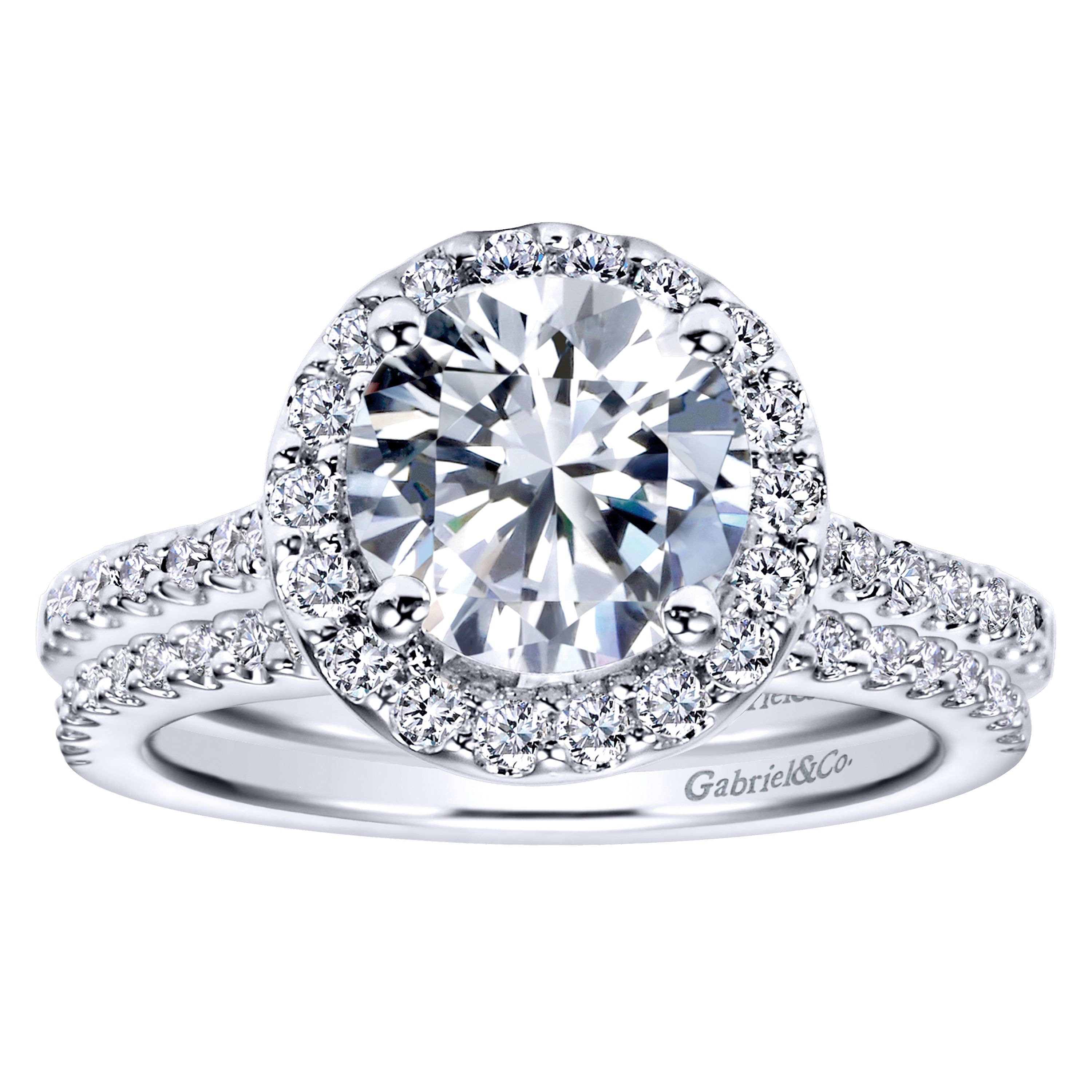 14k White Gold Diamond Halo Engagement Ring angle 4 14k White Gold Diamond Halo Engagement Ring angle 4