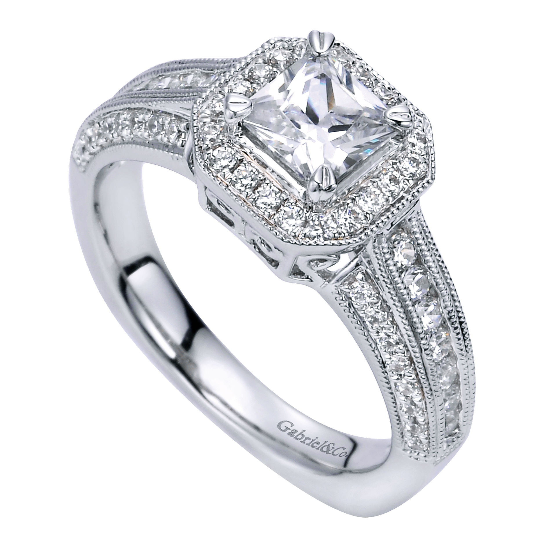 14k White Gold Diamond Halo Engagement Ring angle 3 14k White Gold Diamond Halo Engagement Ring angle 3