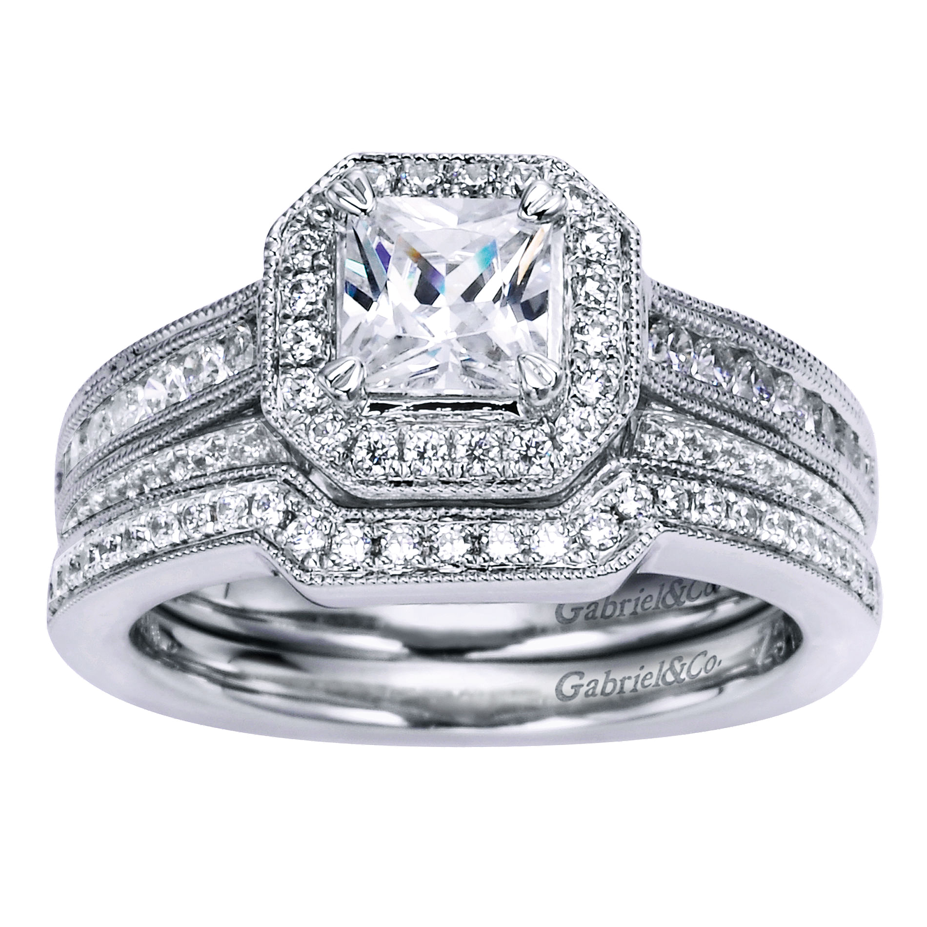 14k White Gold Diamond Halo Engagement Ring angle 4 14k White Gold Diamond Halo Engagement Ring angle 4