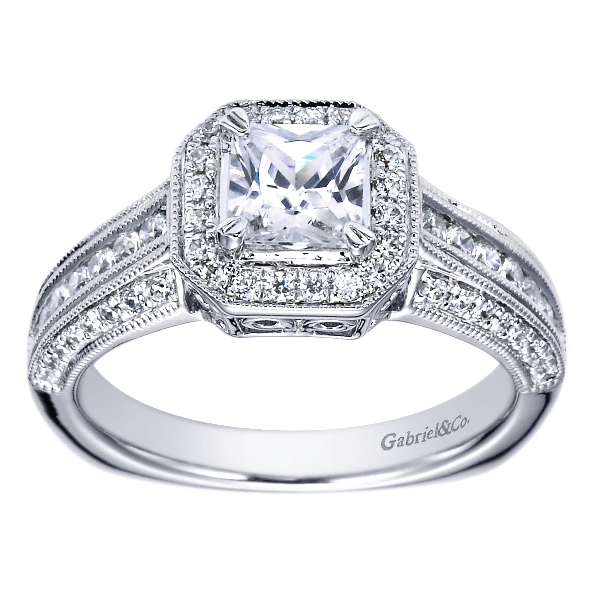 14k White Gold Diamond Halo Engagement Ring angle 5 14k White Gold Diamond Halo Engagement Ring angle 5