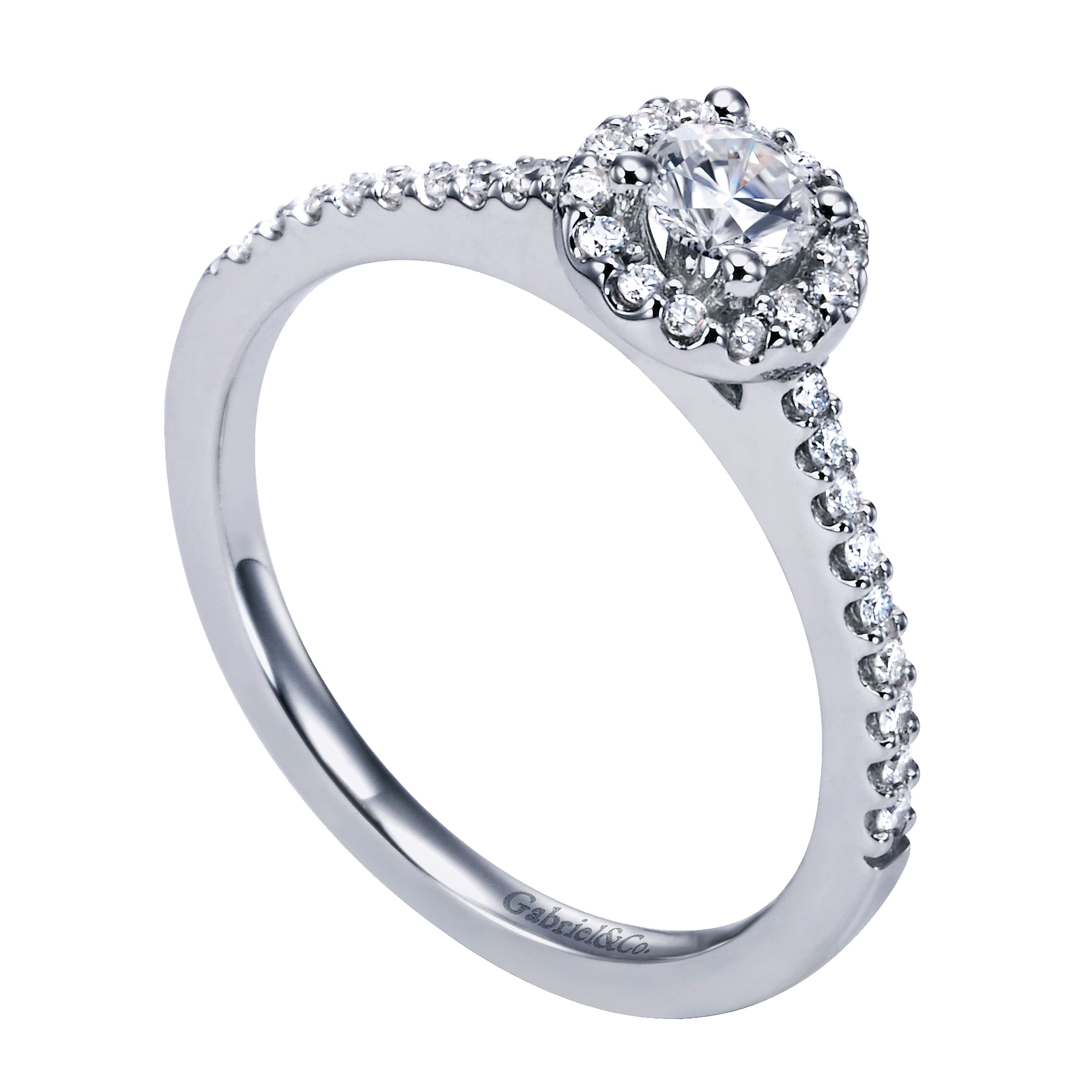 14k White Gold Diamond Halo Engagement Ring angle 3 14k White Gold Diamond Halo Engagement Ring angle 3