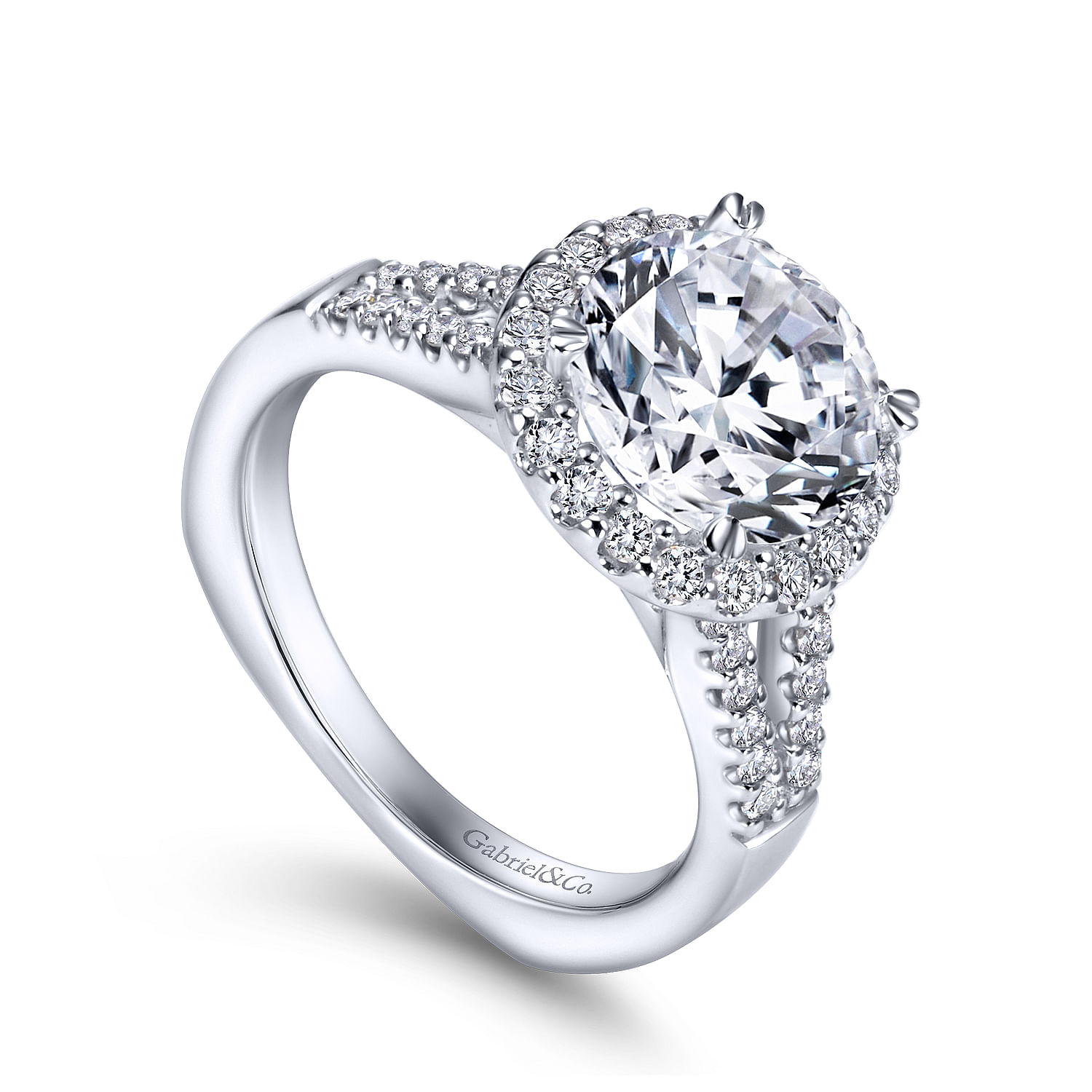 14k White Gold Diamond Halo Engagement Ring angle 3 14k White Gold Diamond Halo Engagement Ring angle 3