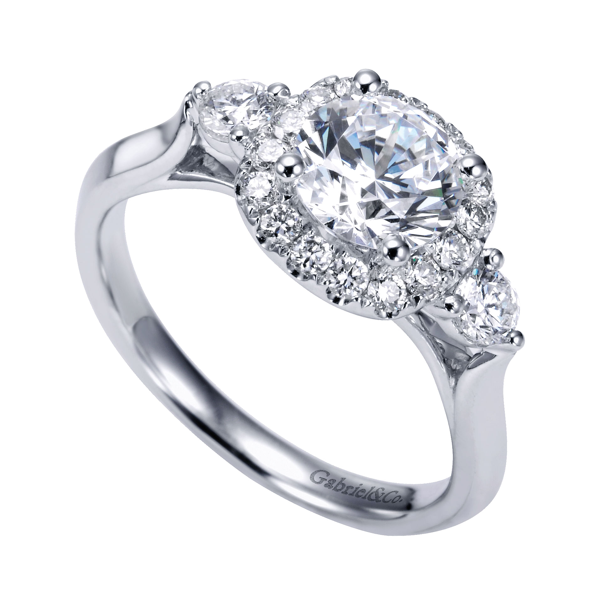14k White Gold Diamond Halo Engagement Ring angle 3 14k White Gold Diamond Halo Engagement Ring angle 3