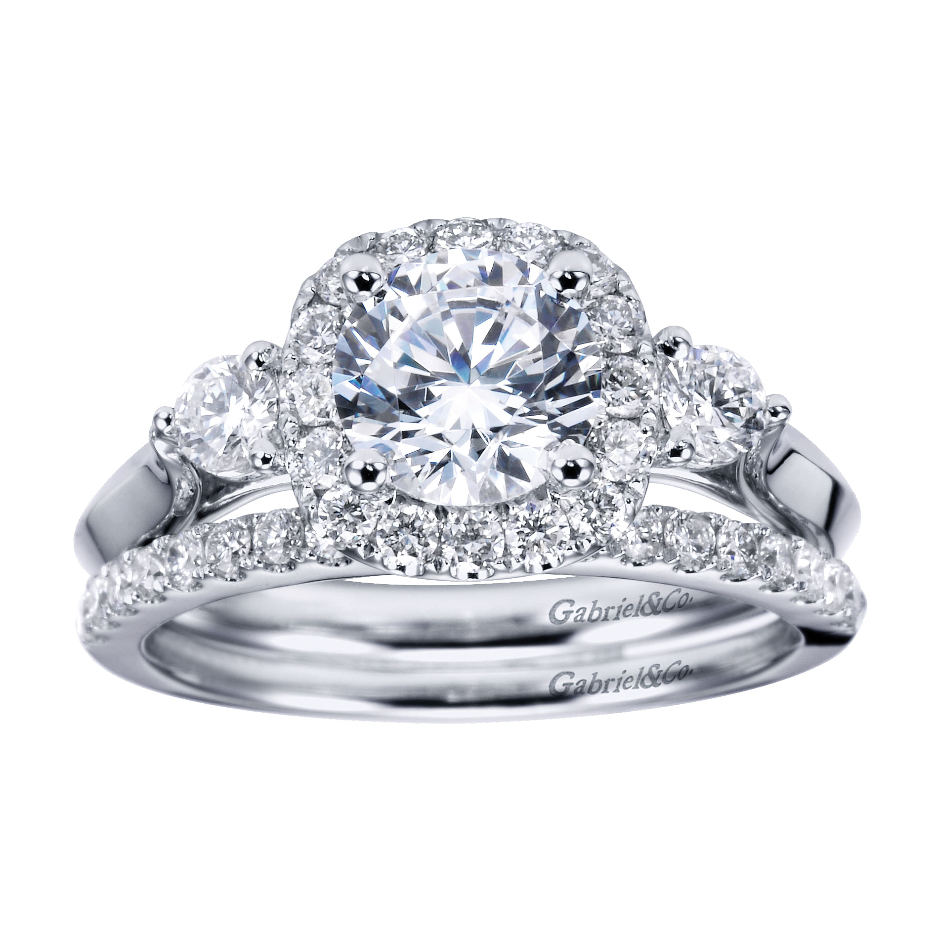 14k White Gold Diamond Halo Engagement Ring angle 4 14k White Gold Diamond Halo Engagement Ring angle 4