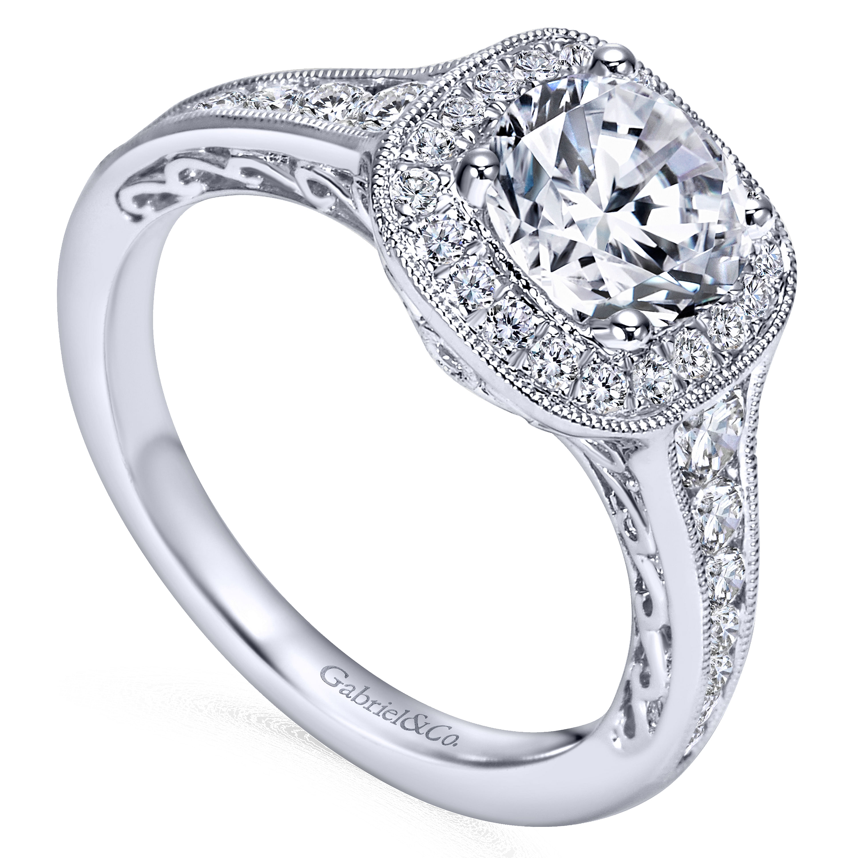 14k White Gold Diamond Halo Engagement Ring angle 3 14k White Gold Diamond Halo Engagement Ring angle 3