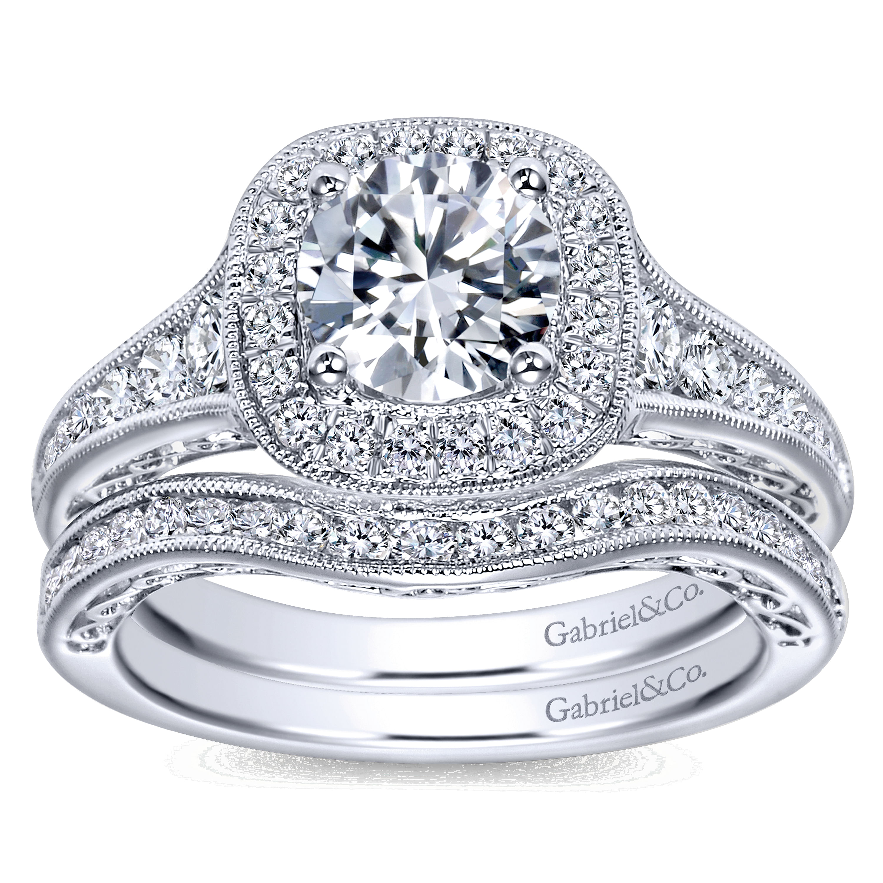 14k White Gold Diamond Halo Engagement Ring angle 4 14k White Gold Diamond Halo Engagement Ring angle 4