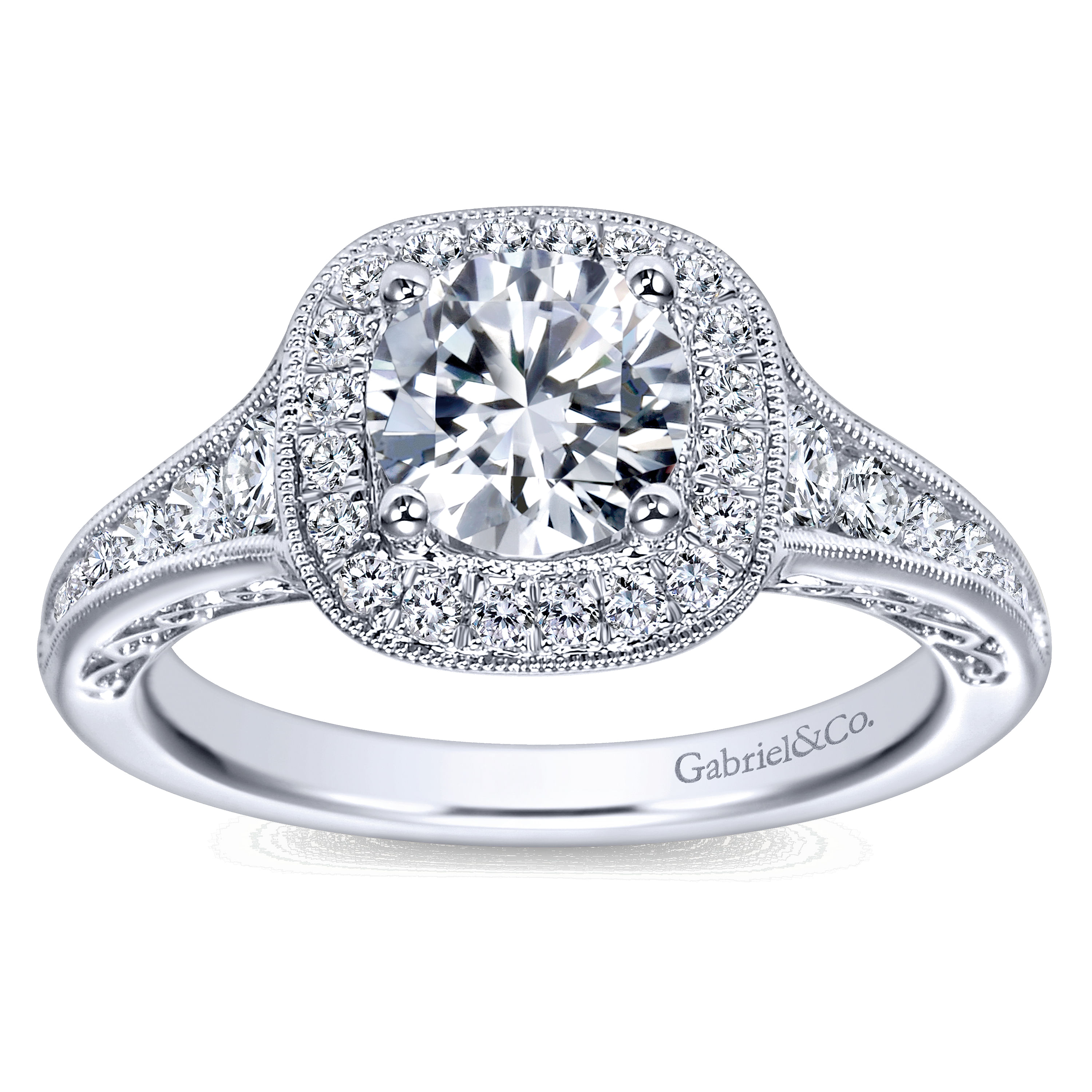 14k White Gold Diamond Halo Engagement Ring angle 5 14k White Gold Diamond Halo Engagement Ring angle 5
