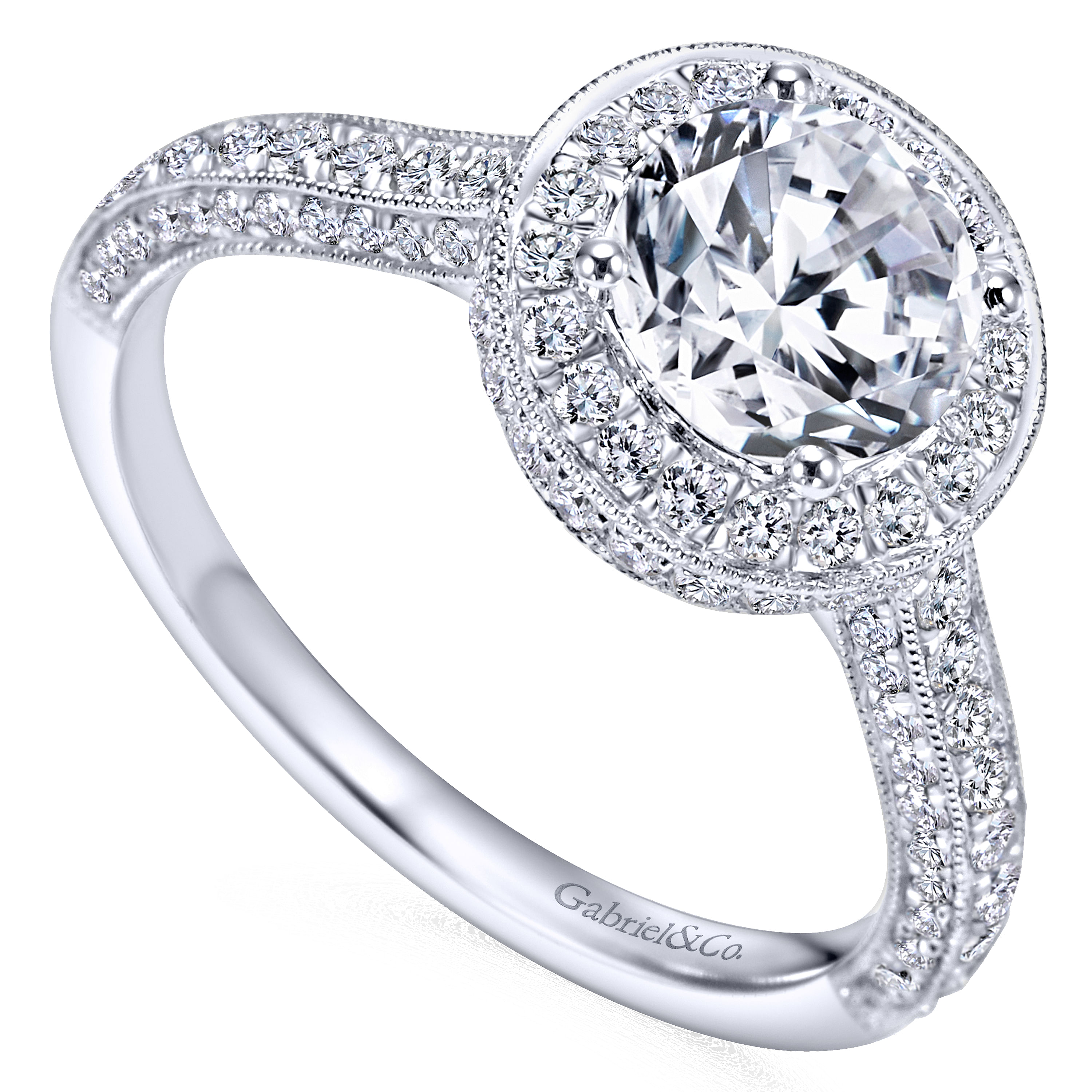 14k White Gold Diamond Halo Engagement Ring angle 3 14k White Gold Diamond Halo Engagement Ring angle 3