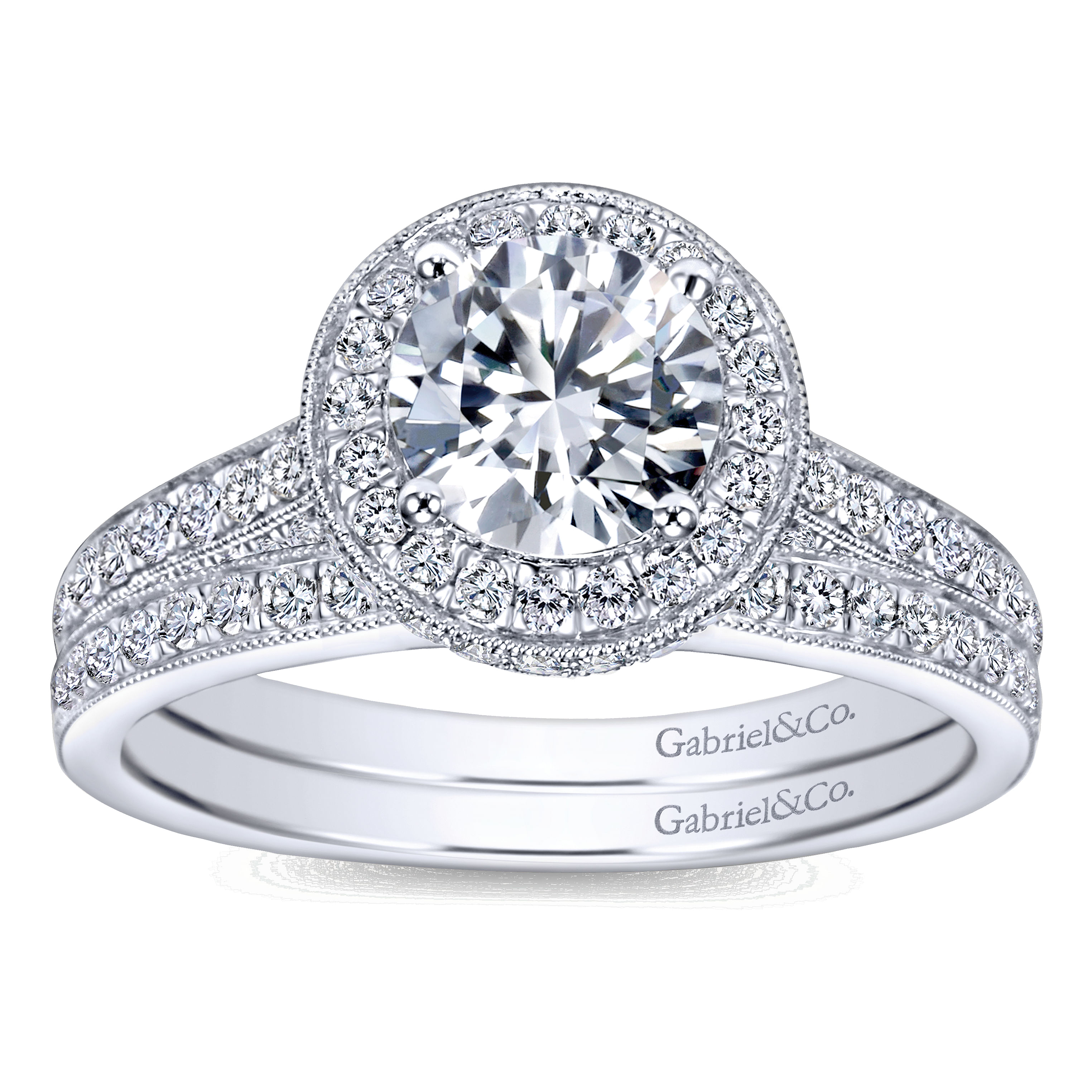 14k White Gold Diamond Halo Engagement Ring angle 4 14k White Gold Diamond Halo Engagement Ring angle 4
