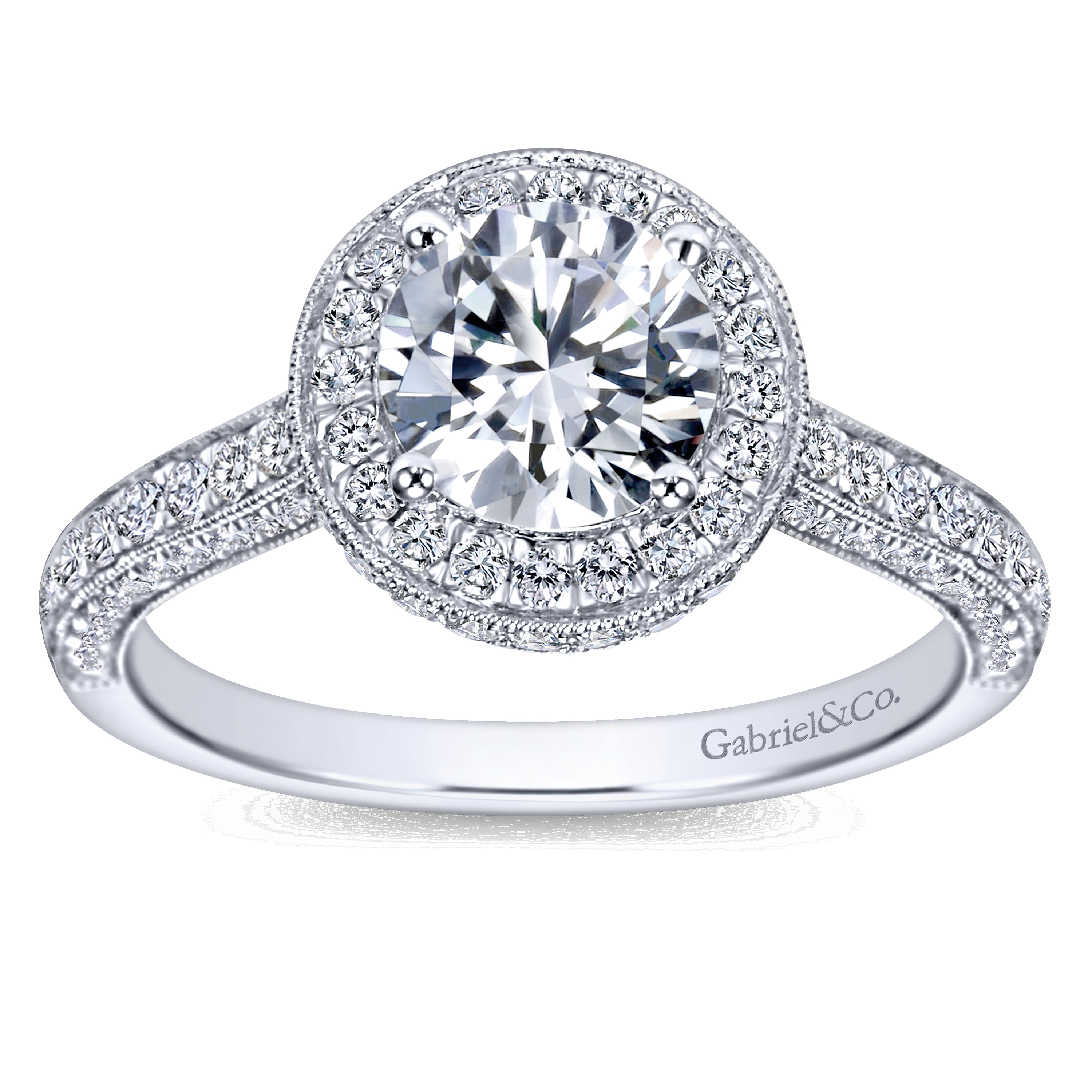 14k White Gold Diamond Halo Engagement Ring angle 5 14k White Gold Diamond Halo Engagement Ring angle 5