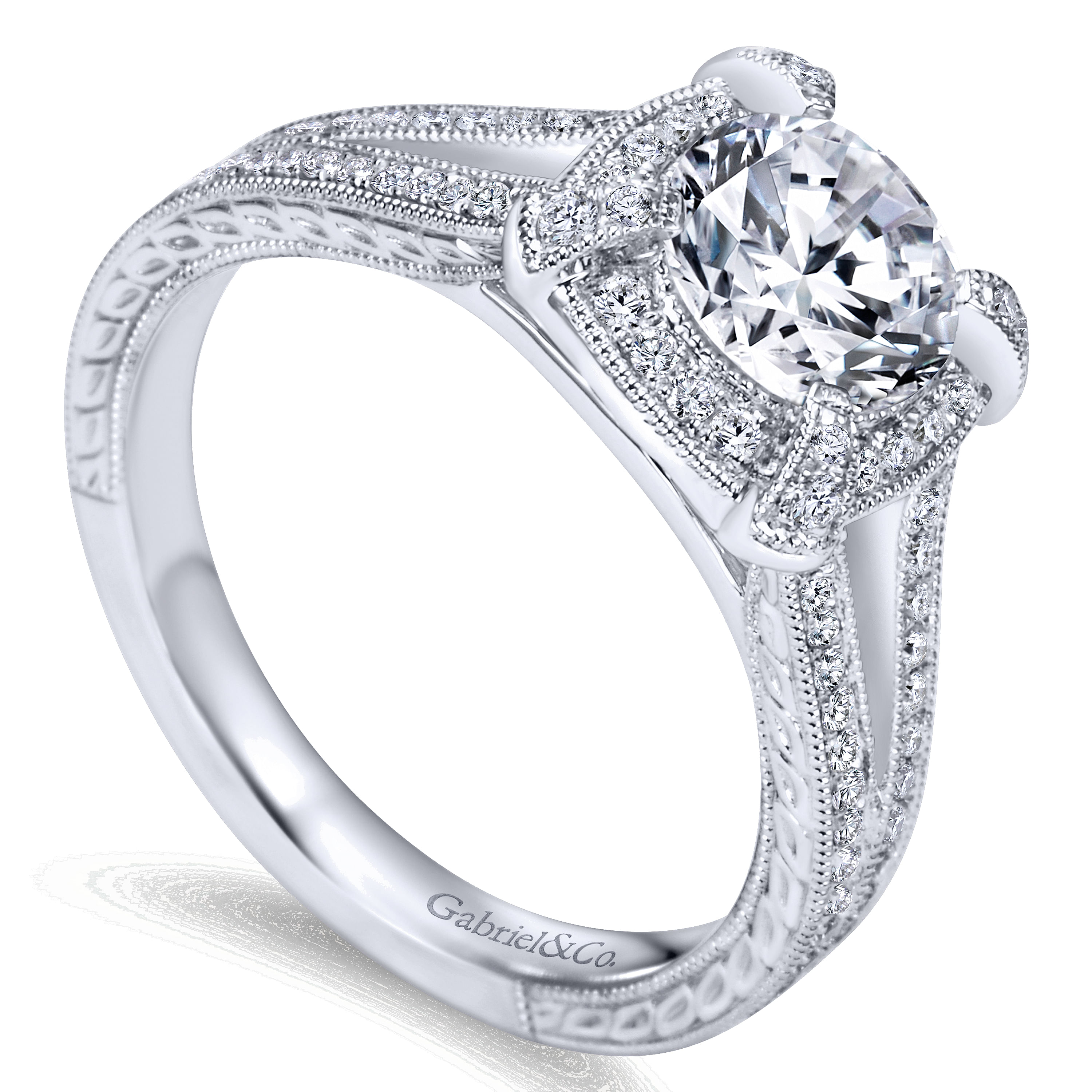 14k White Gold Diamond Halo Engagement Ring angle 3 14k White Gold Diamond Halo Engagement Ring angle 3