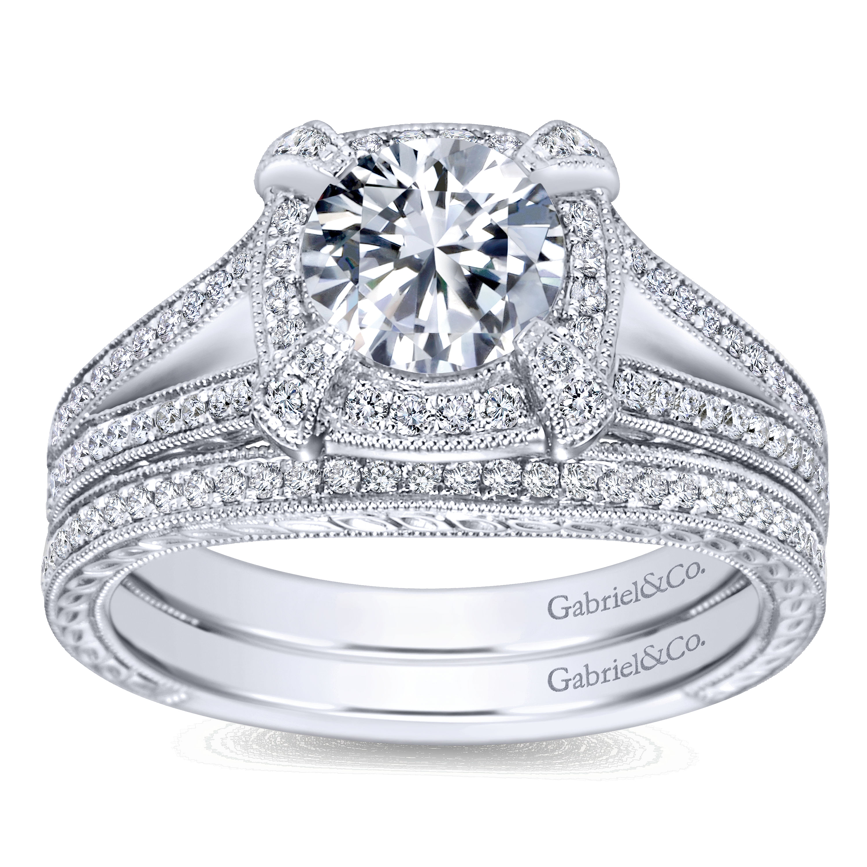 14k White Gold Diamond Halo Engagement Ring angle 4 14k White Gold Diamond Halo Engagement Ring angle 4
