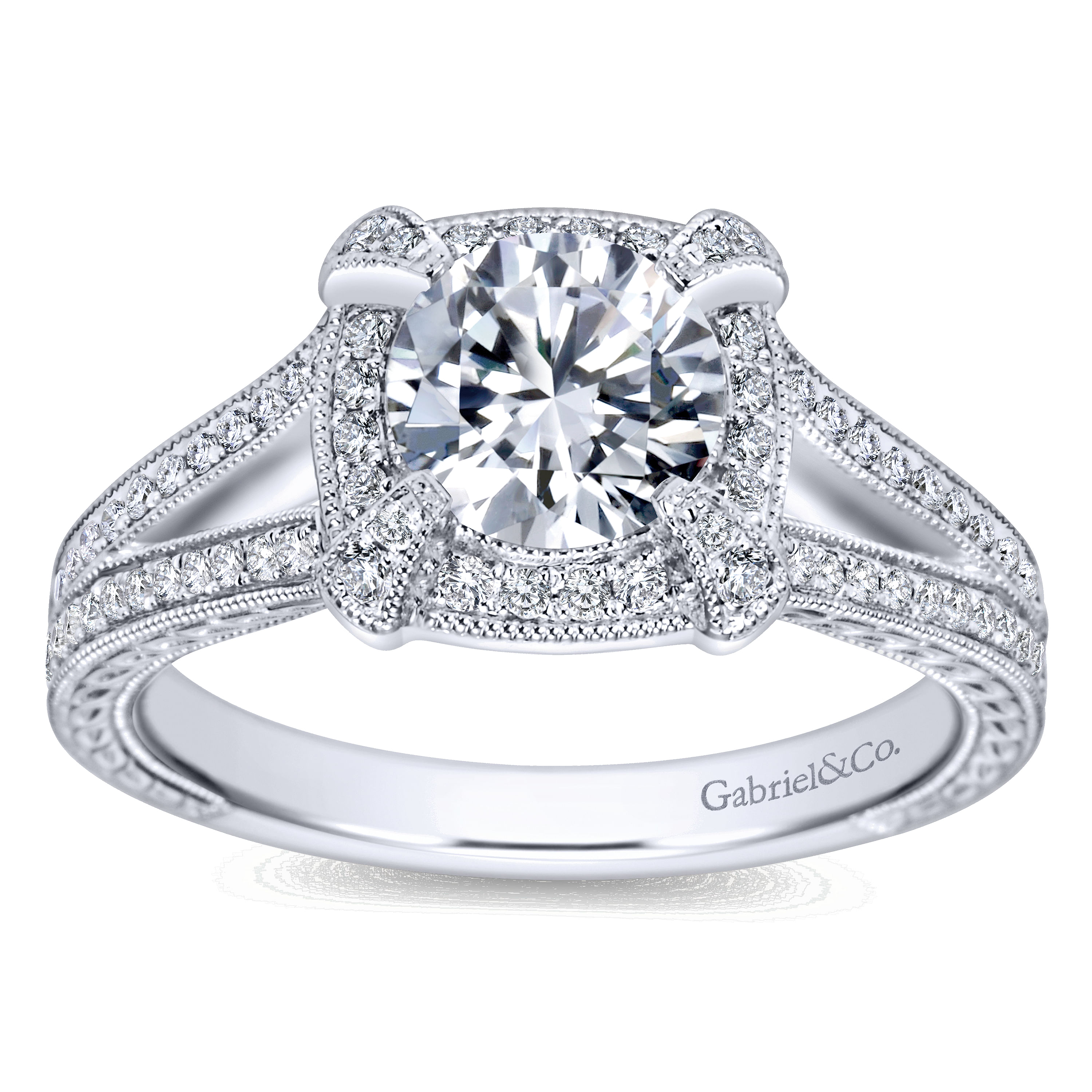 14k White Gold Diamond Halo Engagement Ring angle 5 14k White Gold Diamond Halo Engagement Ring angle 5