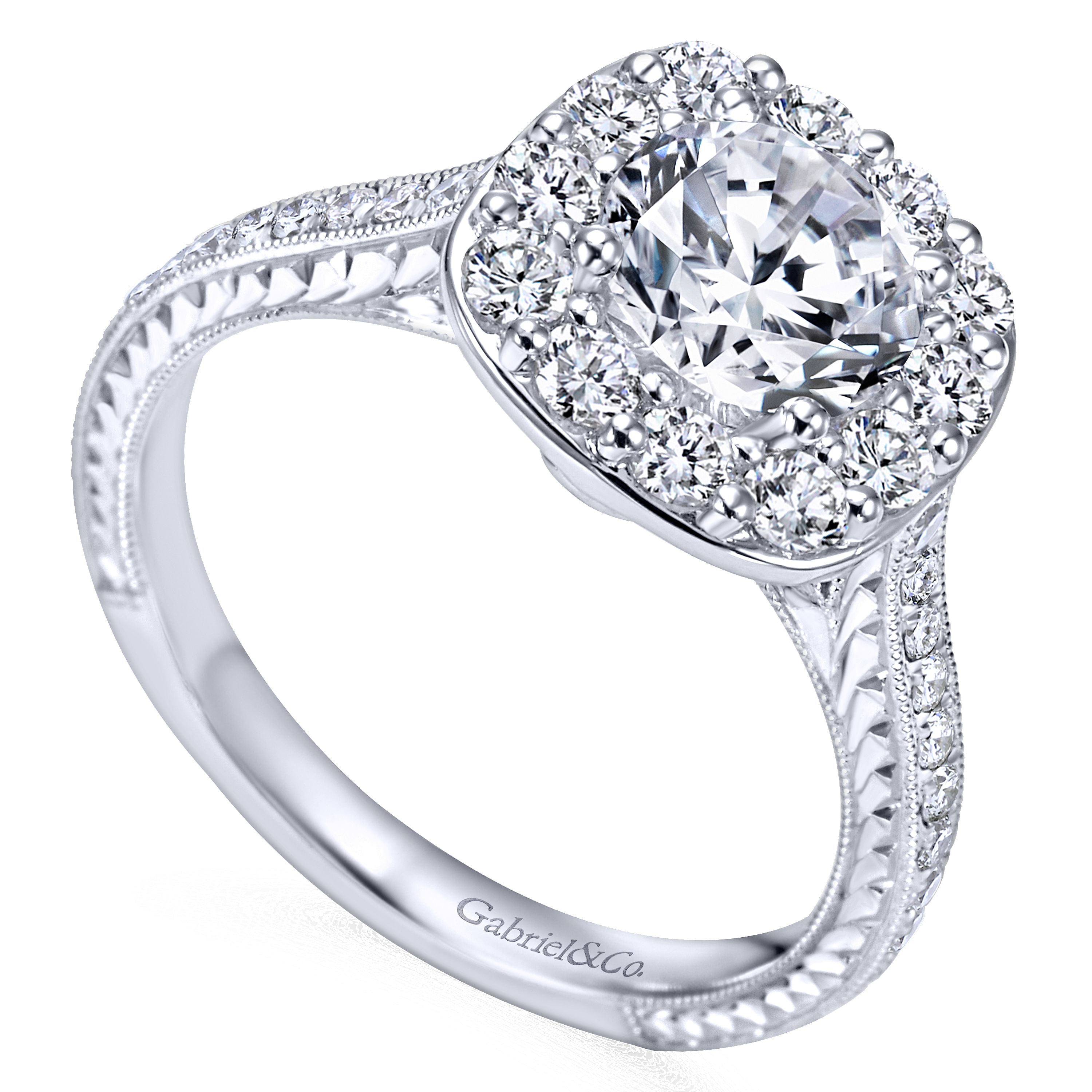 14k White Gold Diamond Halo Engagement Ring angle 3 14k White Gold Diamond Halo Engagement Ring angle 3