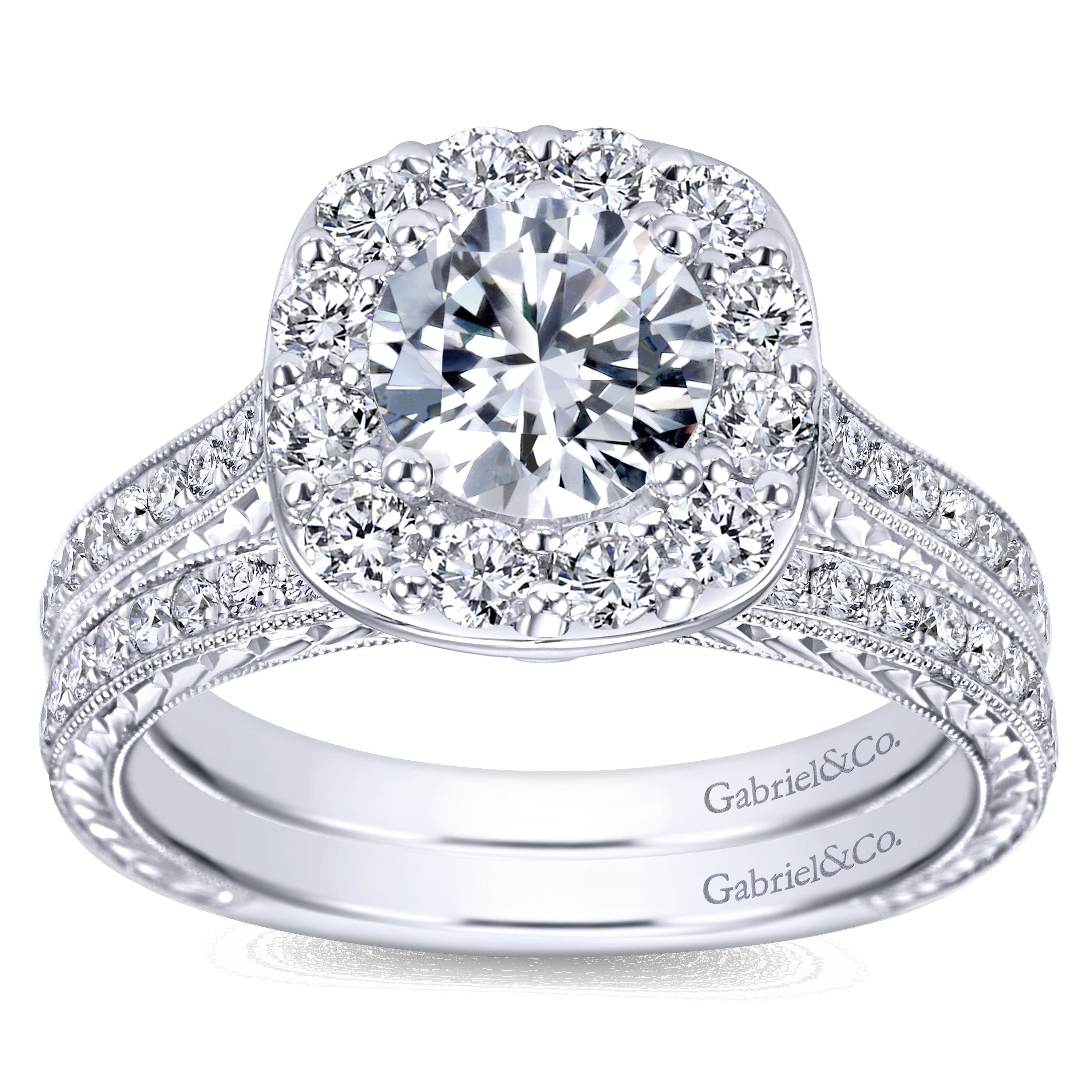 14k White Gold Diamond Halo Engagement Ring angle 4 14k White Gold Diamond Halo Engagement Ring angle 4