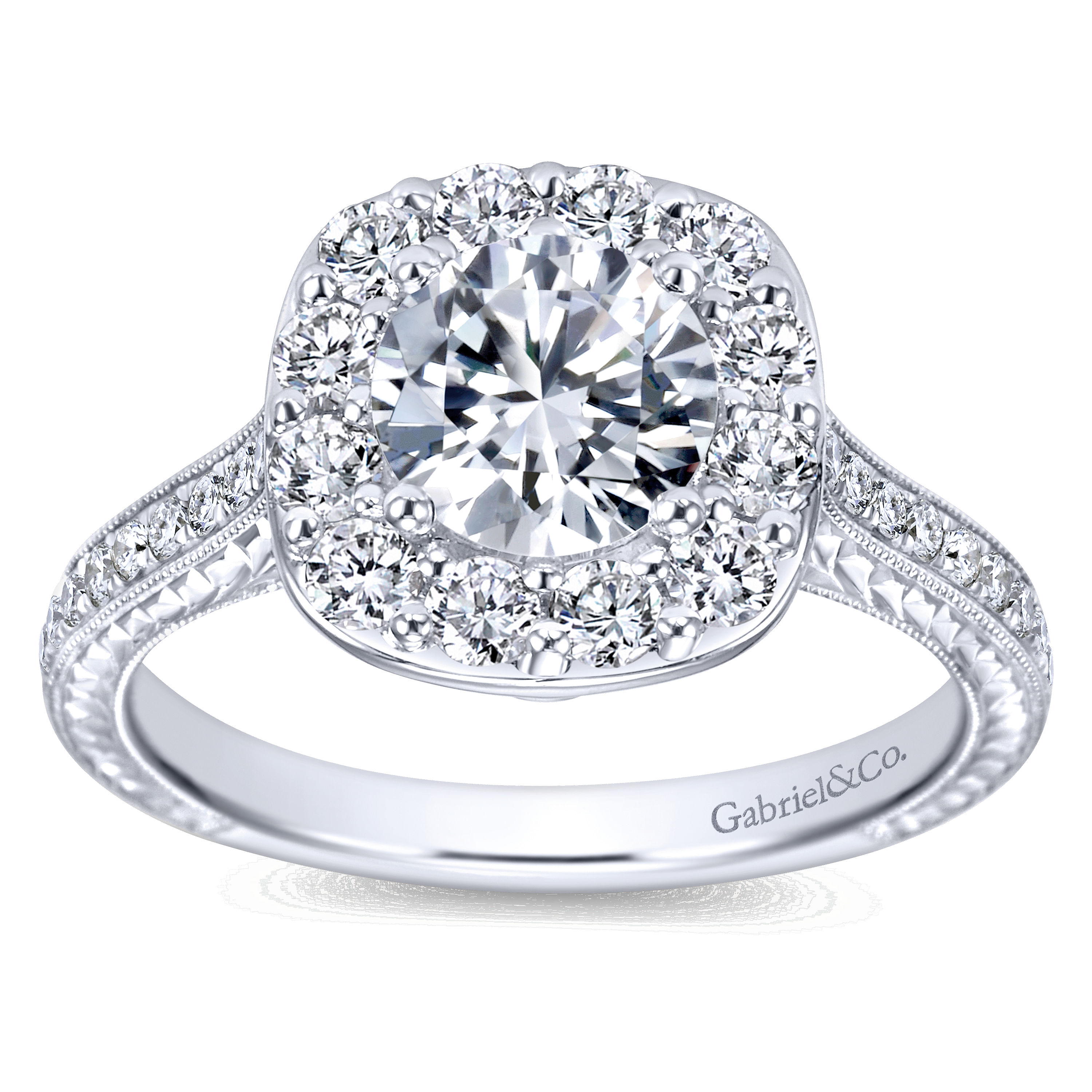 14k White Gold Diamond Halo Engagement Ring angle 5 14k White Gold Diamond Halo Engagement Ring angle 5