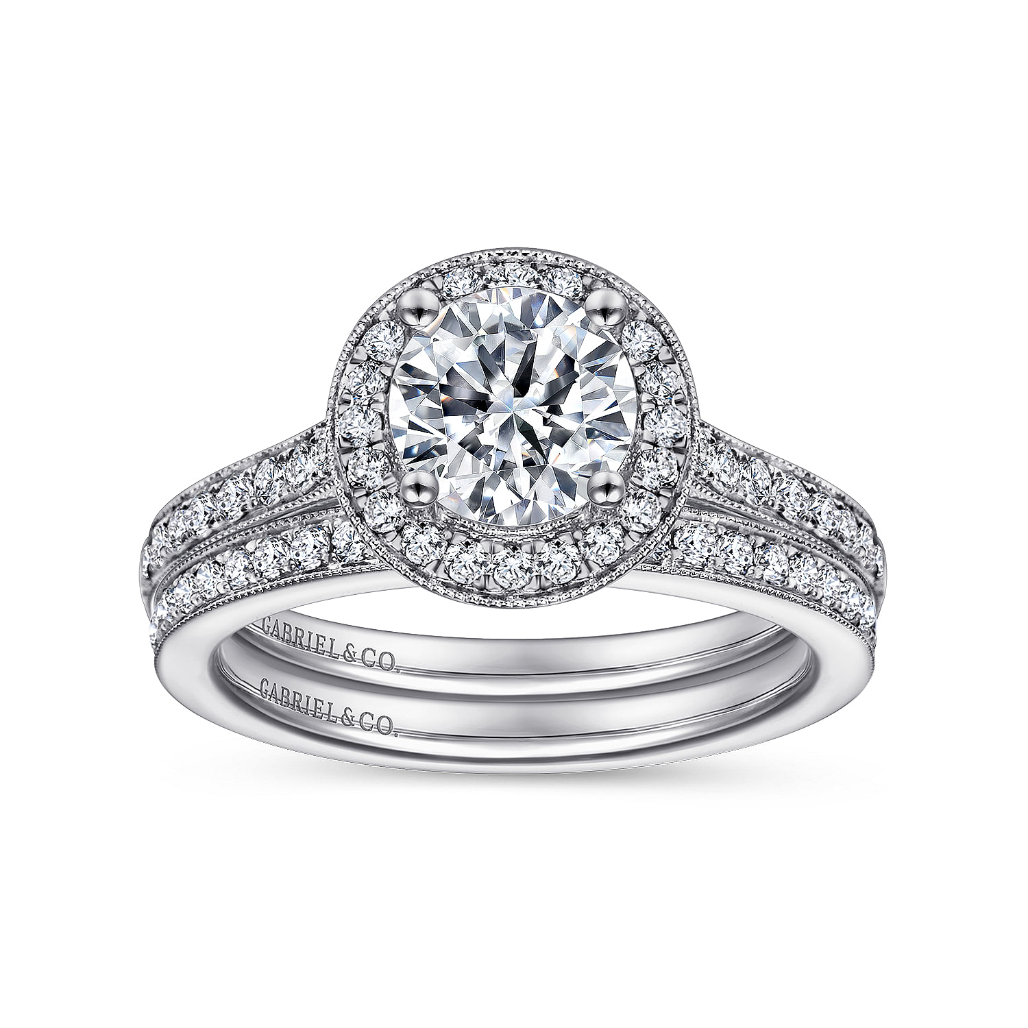 14k White Gold Diamond Halo Engagement Ring angle 4 14k White Gold Diamond Halo Engagement Ring angle 4