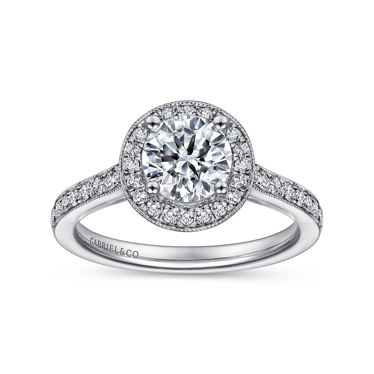 14k White Gold Diamond Halo Engagement Ring angle 5 14k White Gold Diamond Halo Engagement Ring angle 5