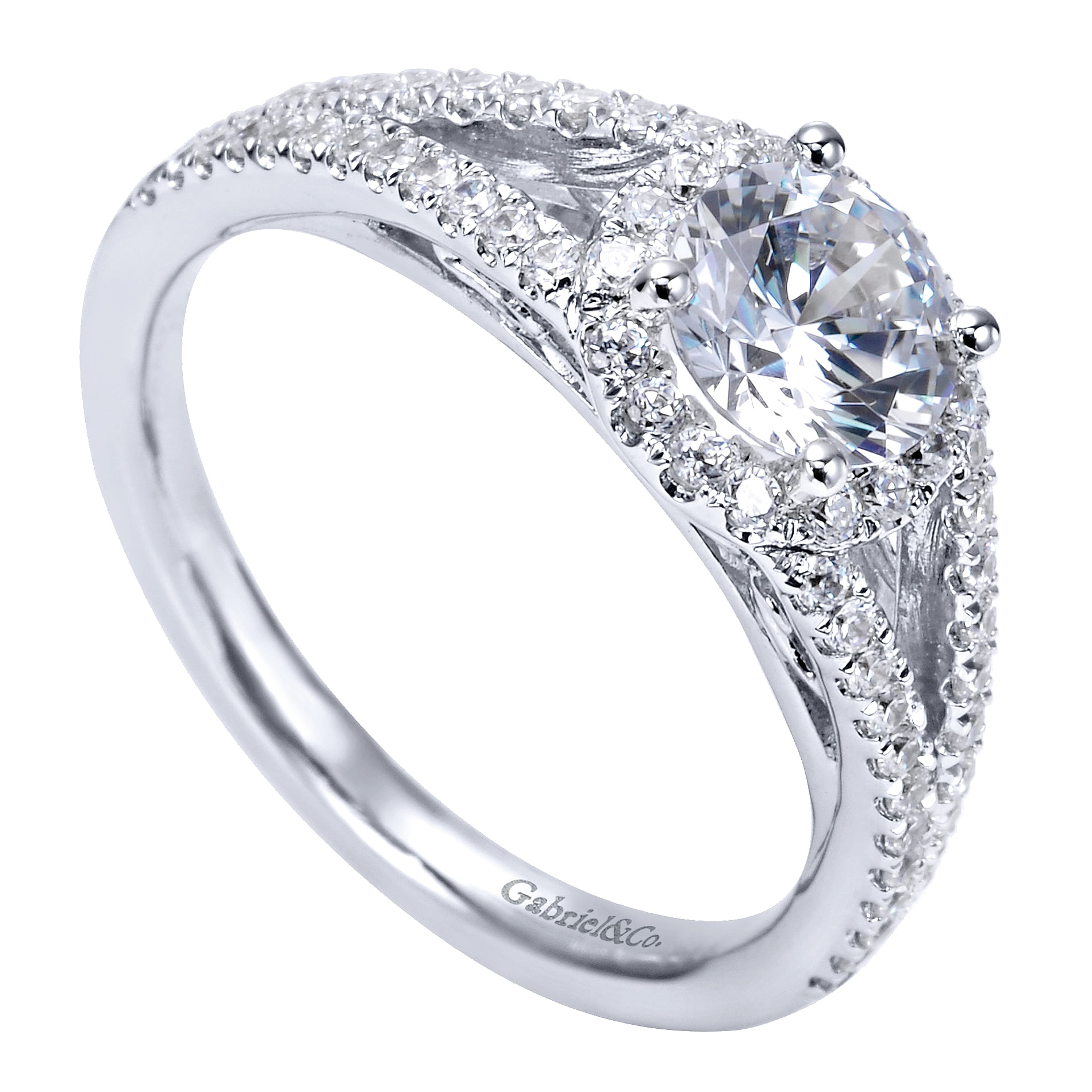 14k White Gold Diamond Halo Engagement Ring angle 3 14k White Gold Diamond Halo Engagement Ring angle 3