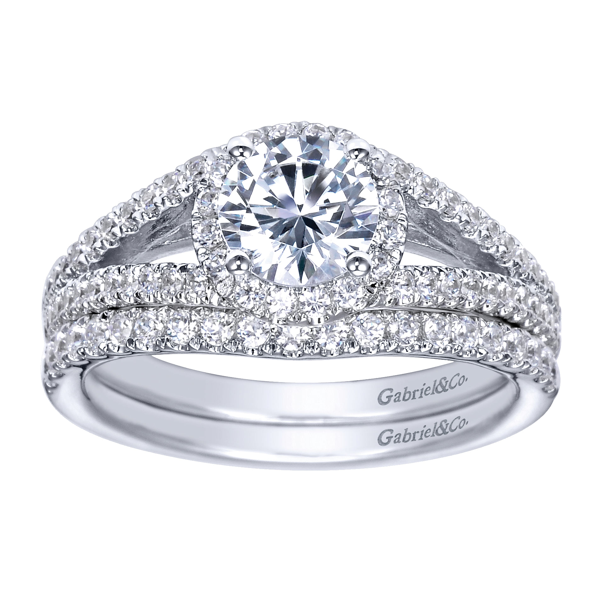 14k White Gold Diamond Halo Engagement Ring angle 4 14k White Gold Diamond Halo Engagement Ring angle 4
