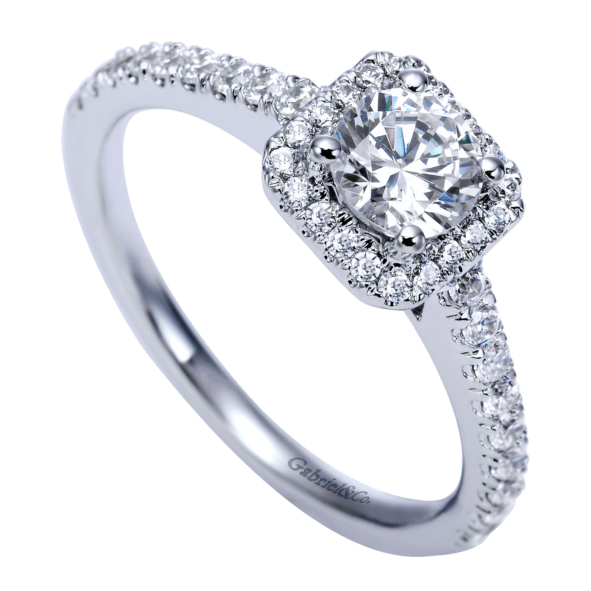 14k White Gold Diamond Halo Engagement Ring angle 3 14k White Gold Diamond Halo Engagement Ring angle 3